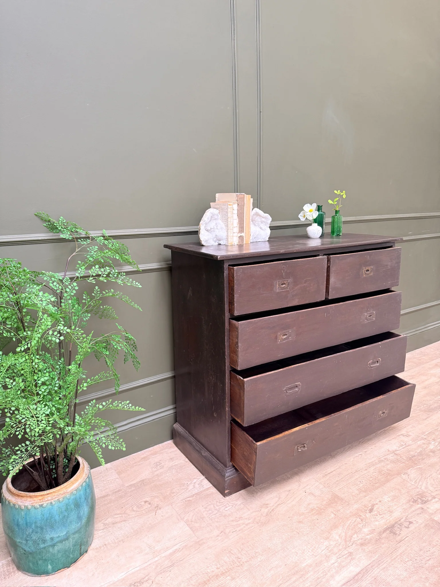 Antique wooden campaign style drawers | Giles - Image 5