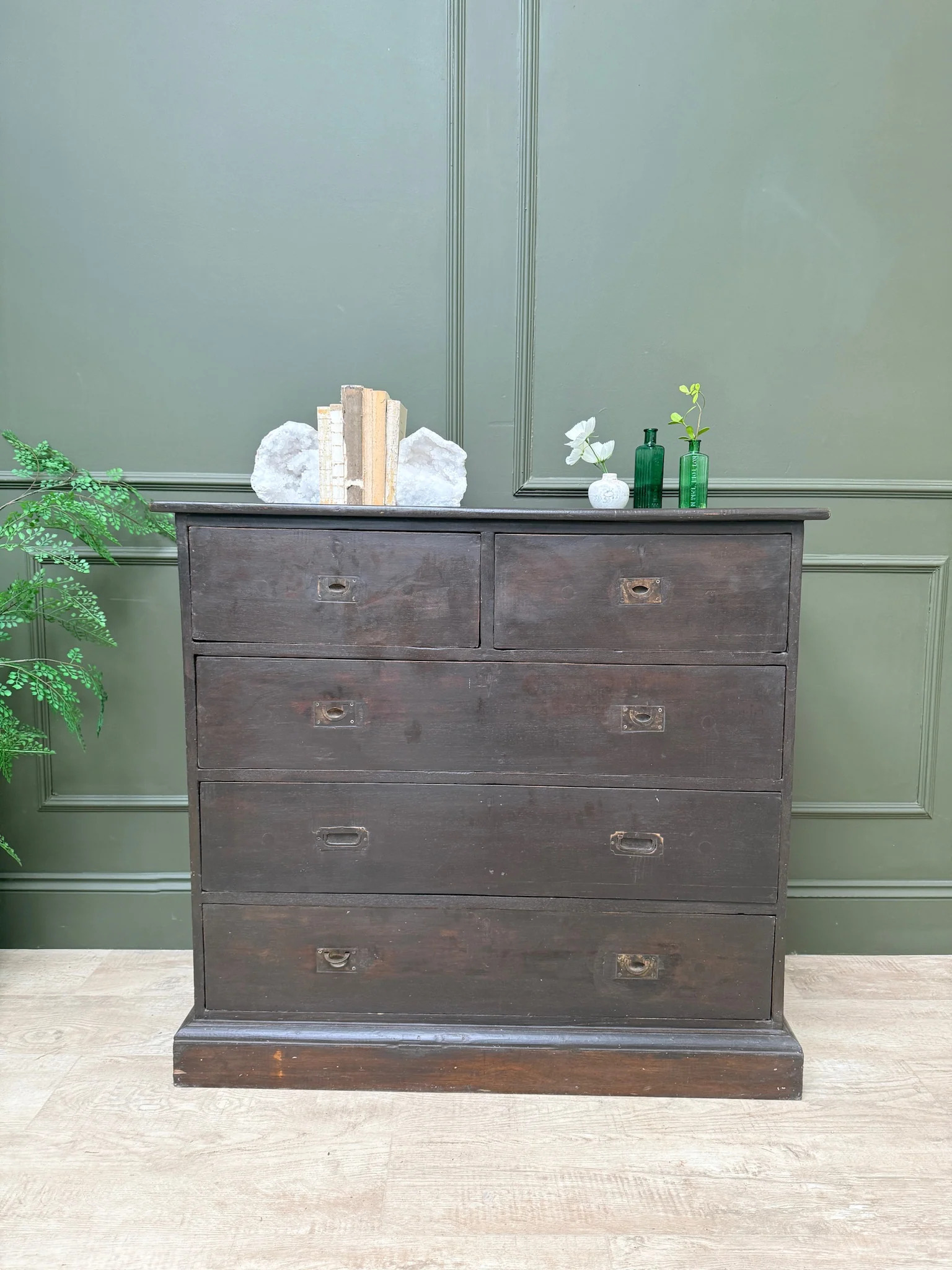 Antique wooden campaign style drawers | Giles - Image 7