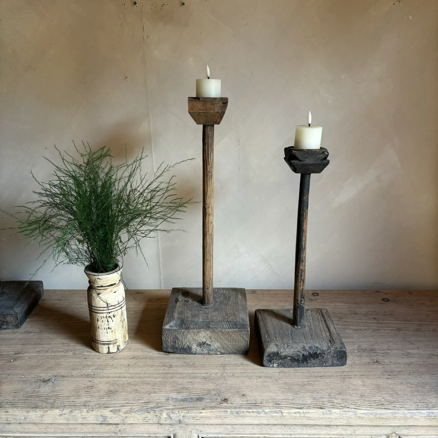 Antique Wooden Candlestick - Image 2