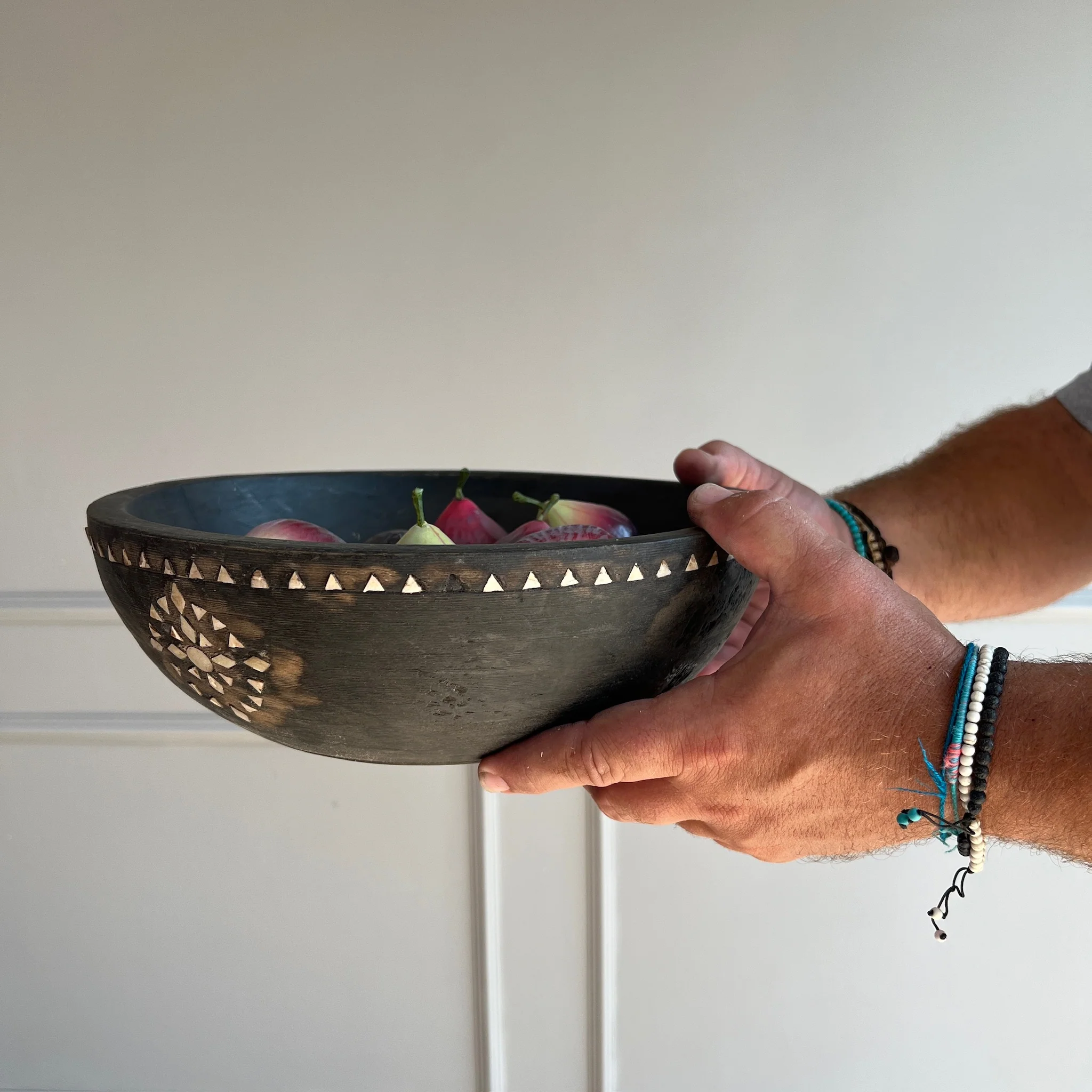 Antique Wooden Mother of Pearl Bowl - Image 2