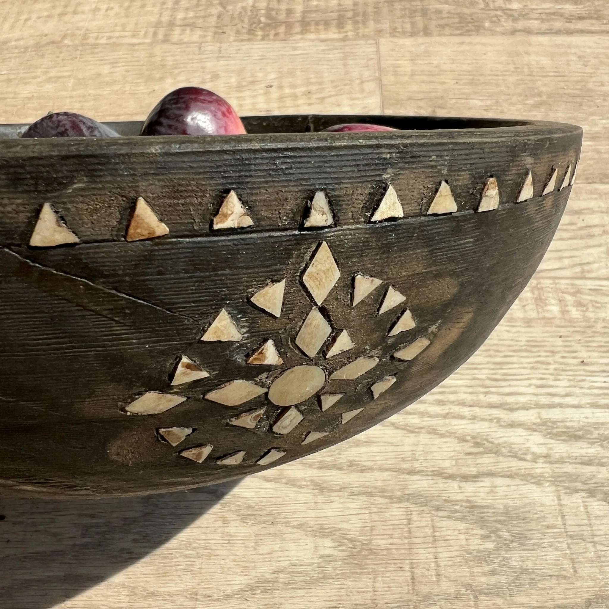 Antique Wooden Mother of Pearl Bowl - Image 3