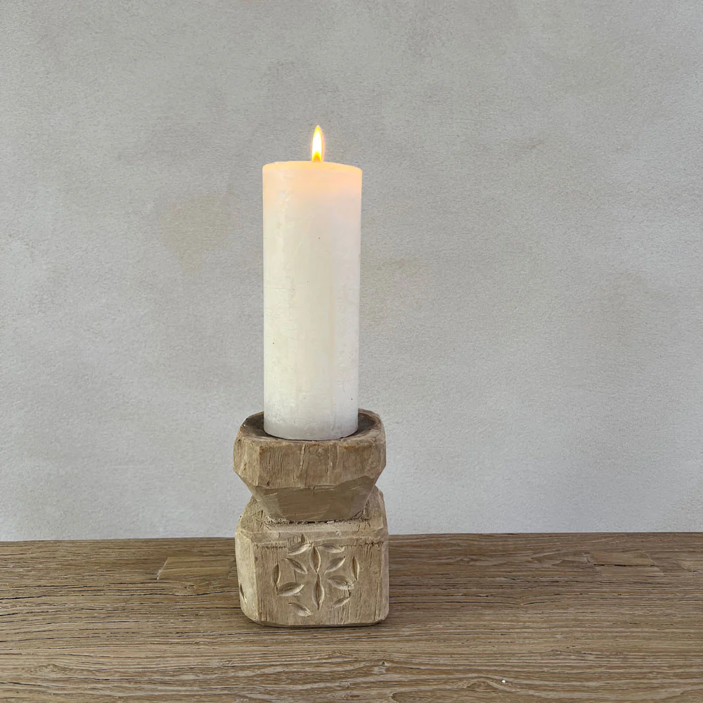 Antique Wooden Nepali Candleholder - Image 5