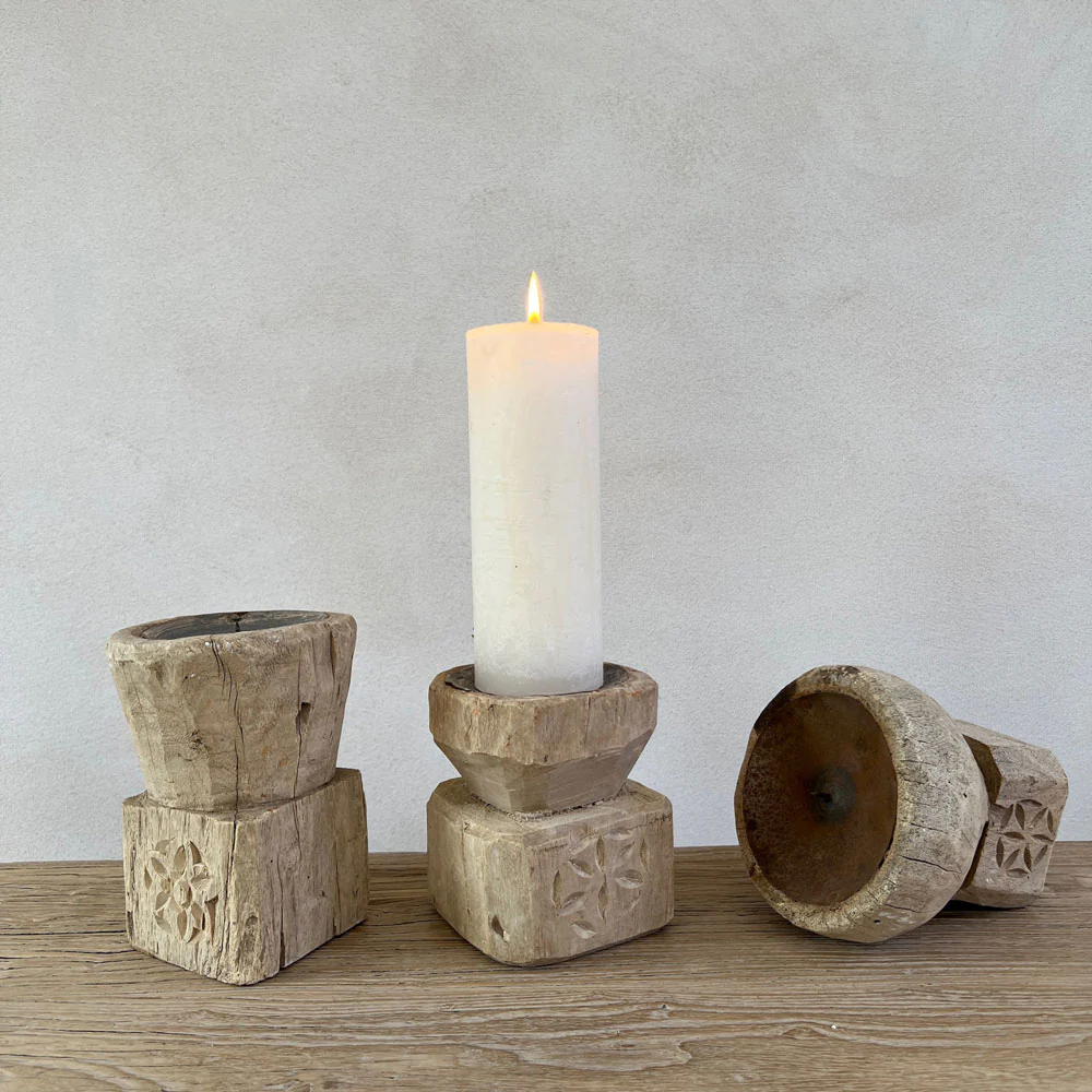 Antique Wooden Nepali Candleholder - Image 6