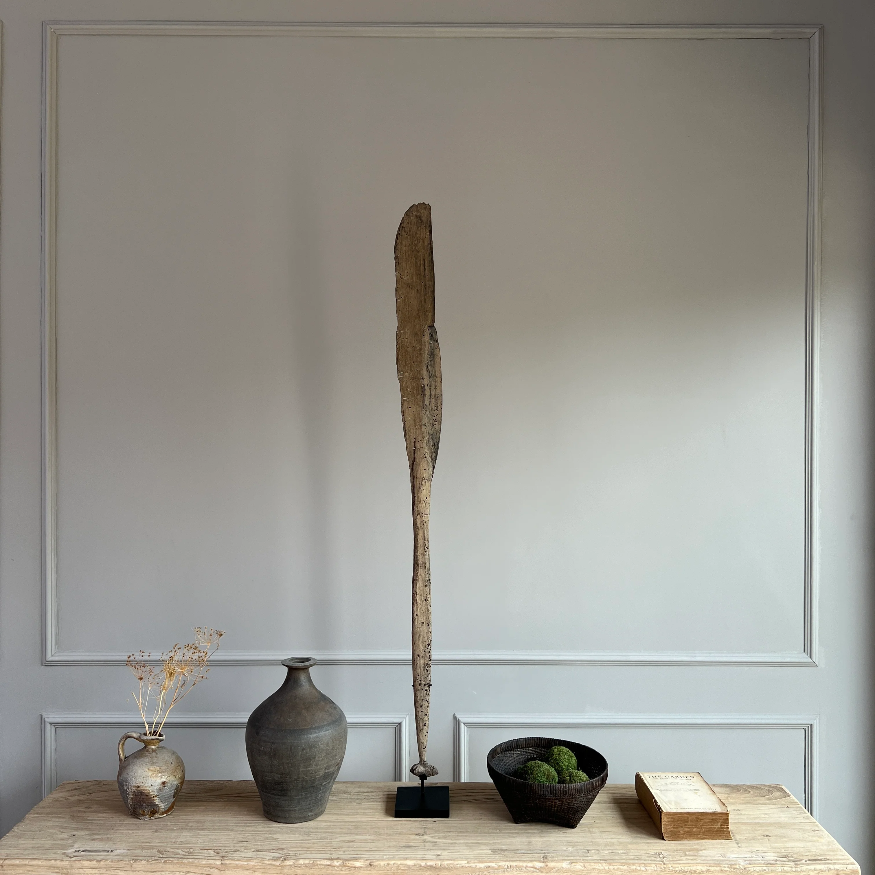 Antique wooden Paddle on Stand - Image 6