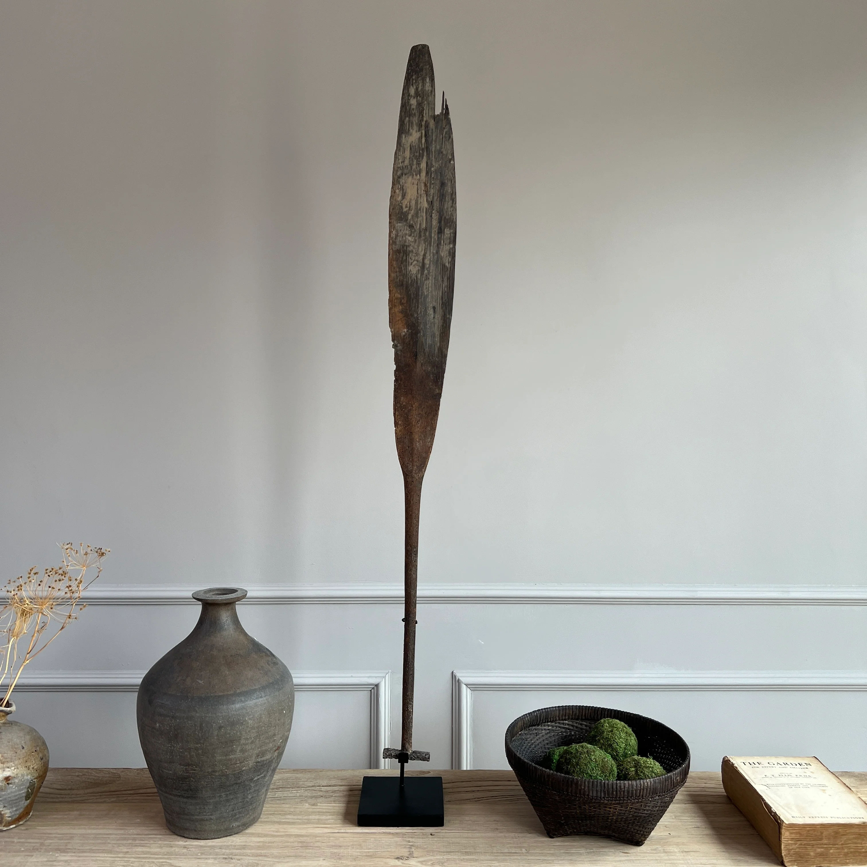 Antique wooden Paddle on Stand - Image 9