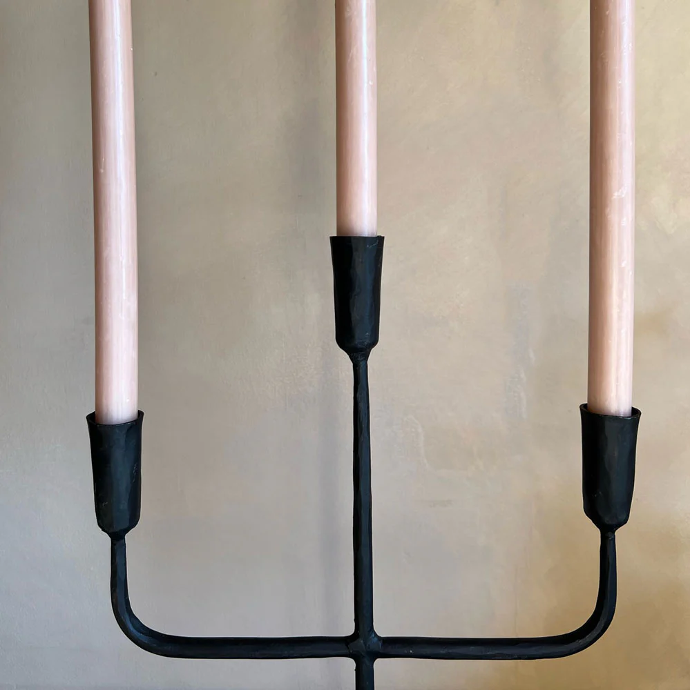 Black metal three arm candelabra - Image 4