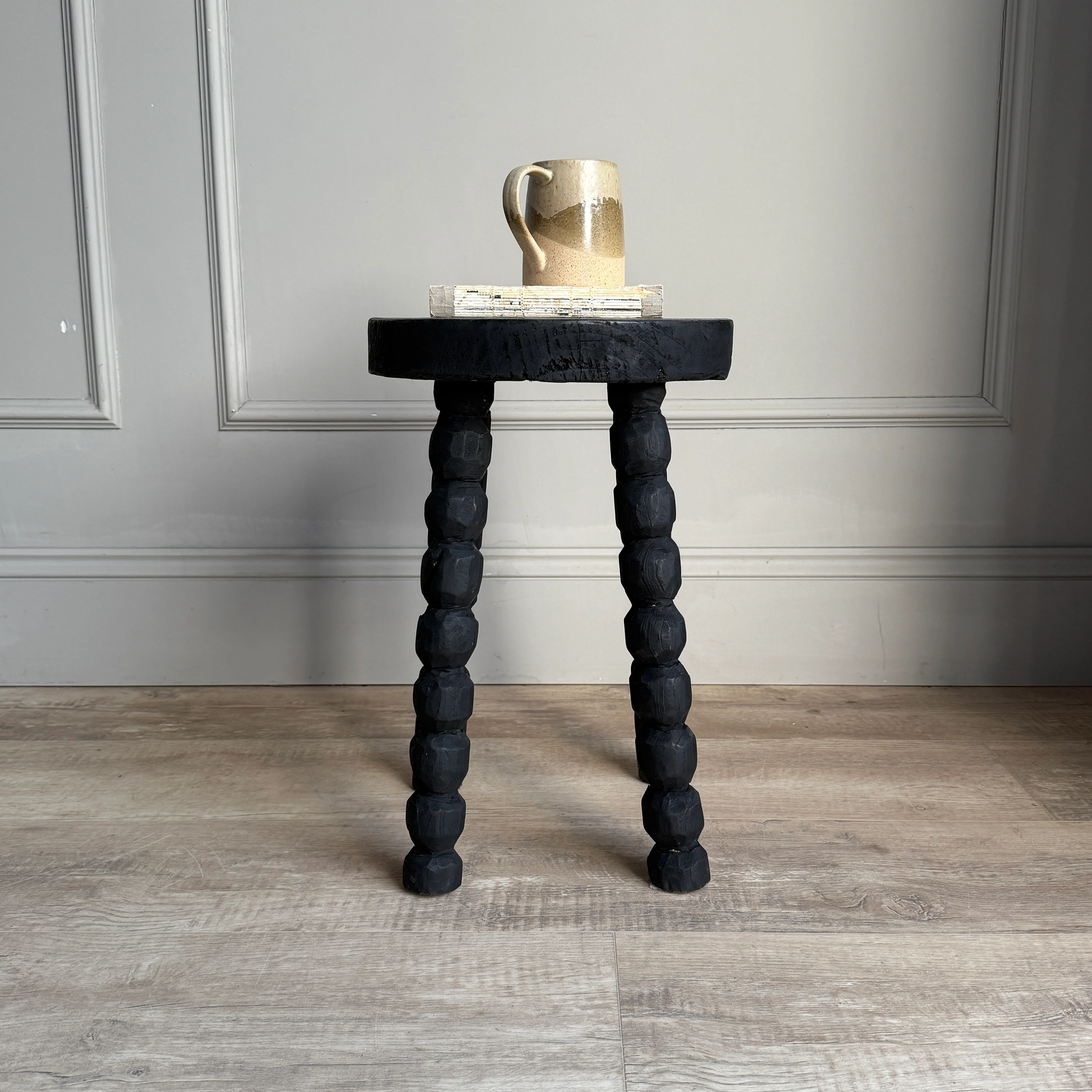 Black Wooden Bobbin Stool - Image 2