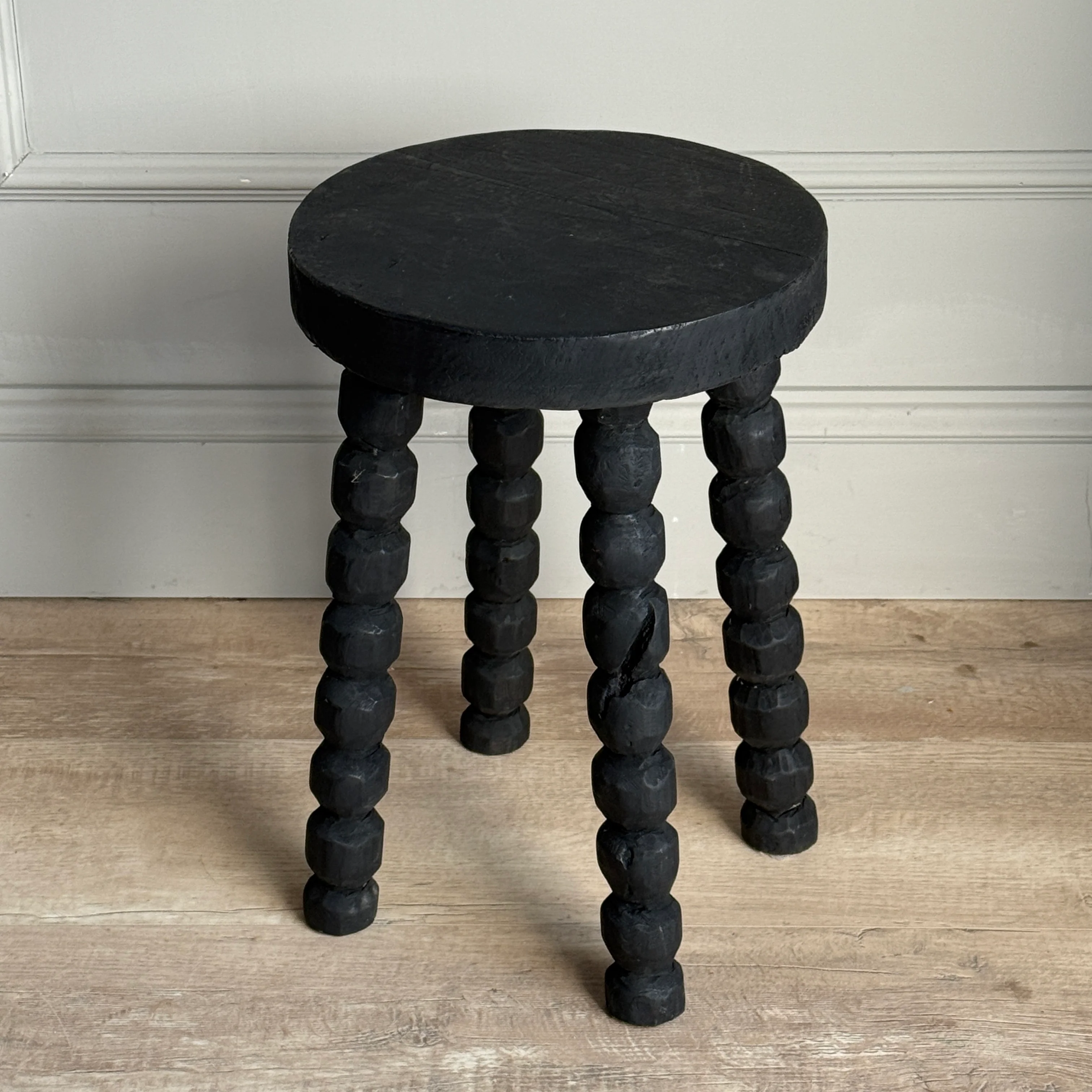 Black Wooden Bobbin Stool - Image 3