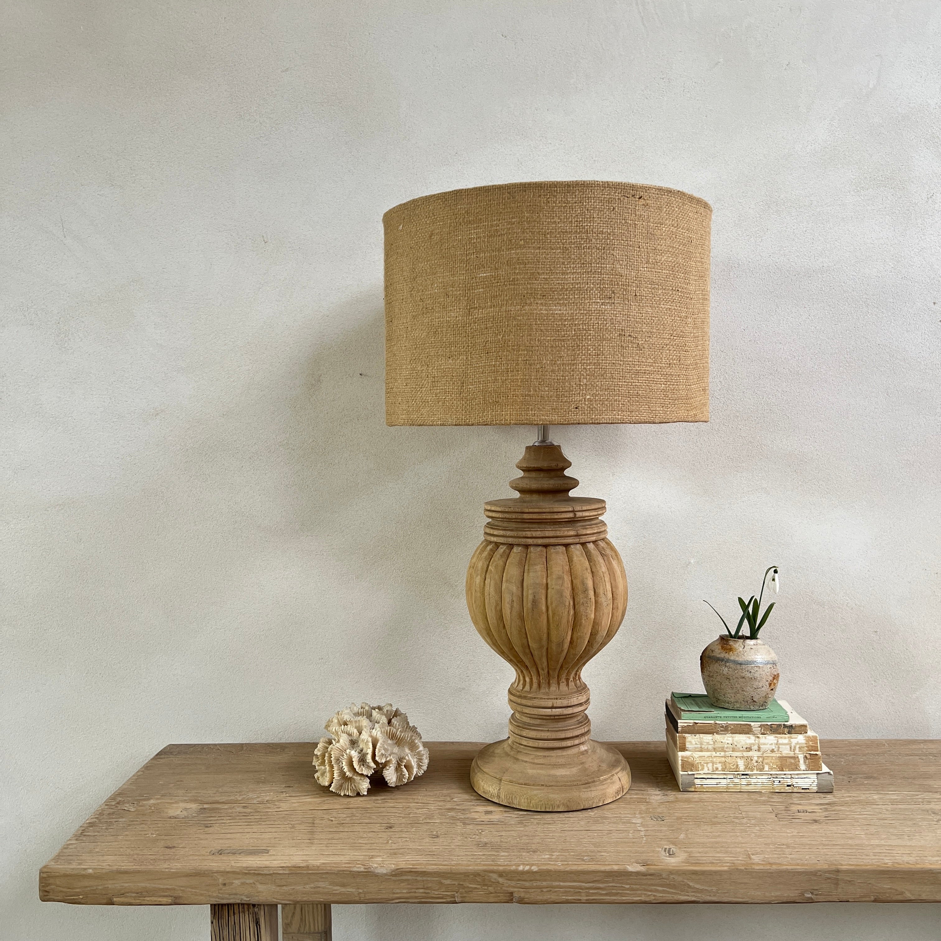 Carved Wooden Table Lamp | Round - Image 2