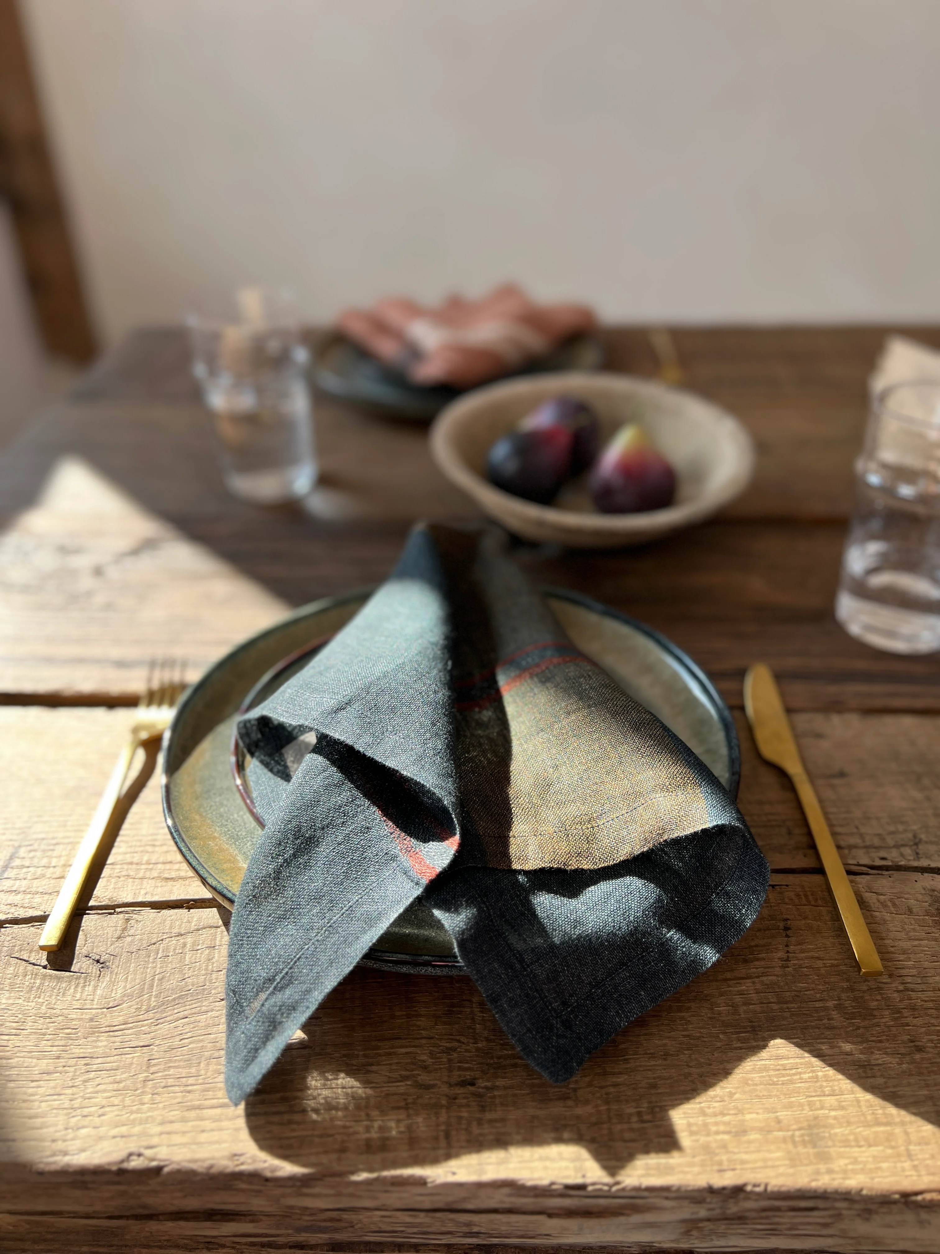 Checked linen napkin Indigo & Rust - Image 2