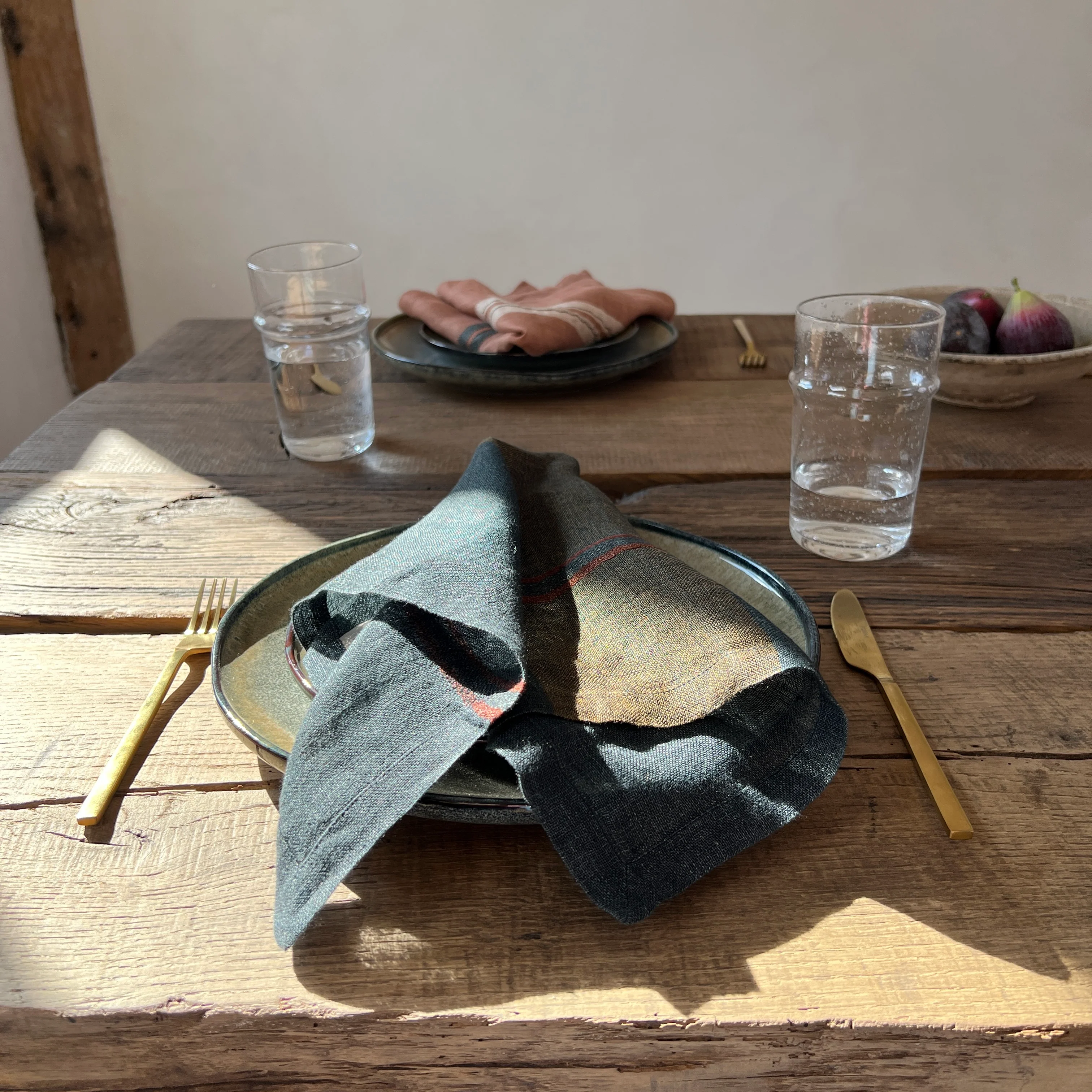 Checked linen napkin Indigo & Rust - Image 3