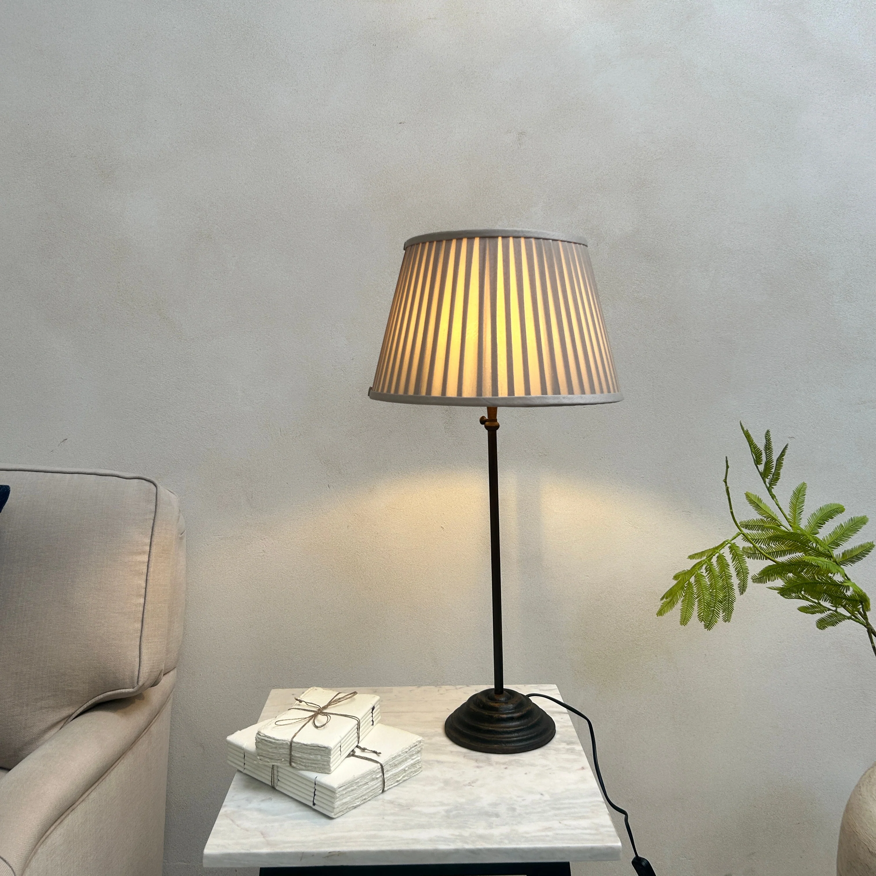 Classic Bronze Table Lamp | Pleated Silk Shade - Image 2