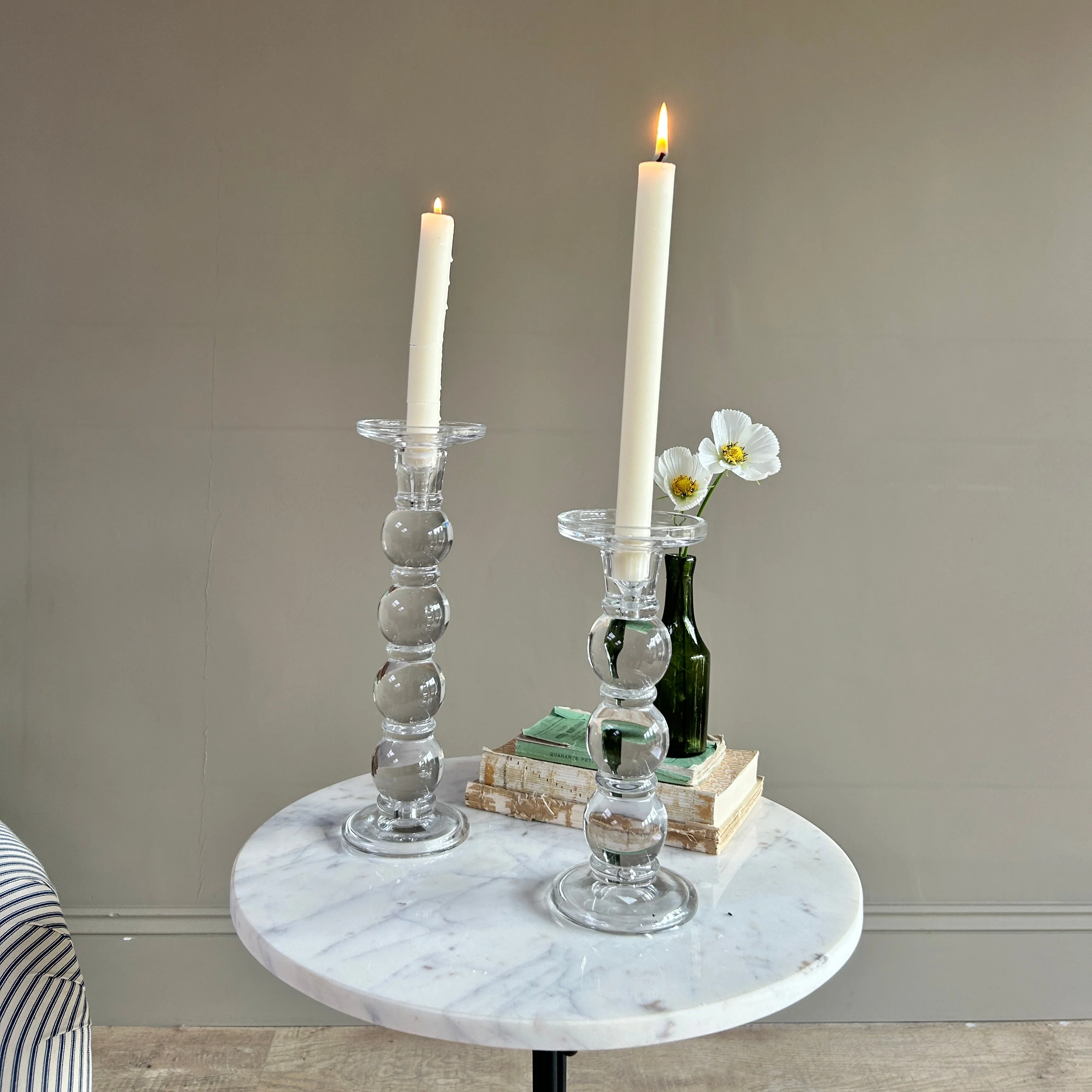 Clear Glass Bobbin Candlestick - Image 2
