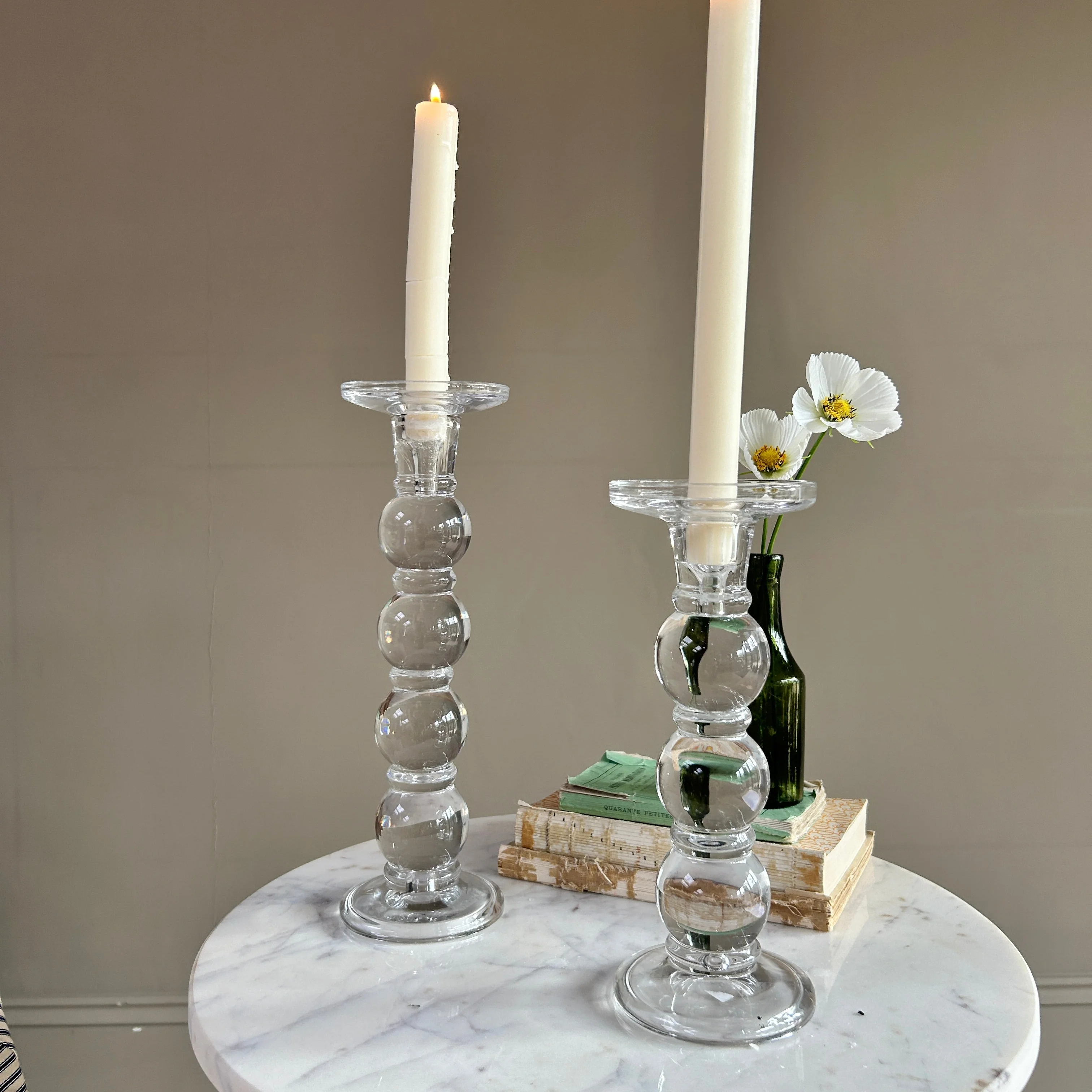Clear Glass Bobbin Candlestick - Image 3