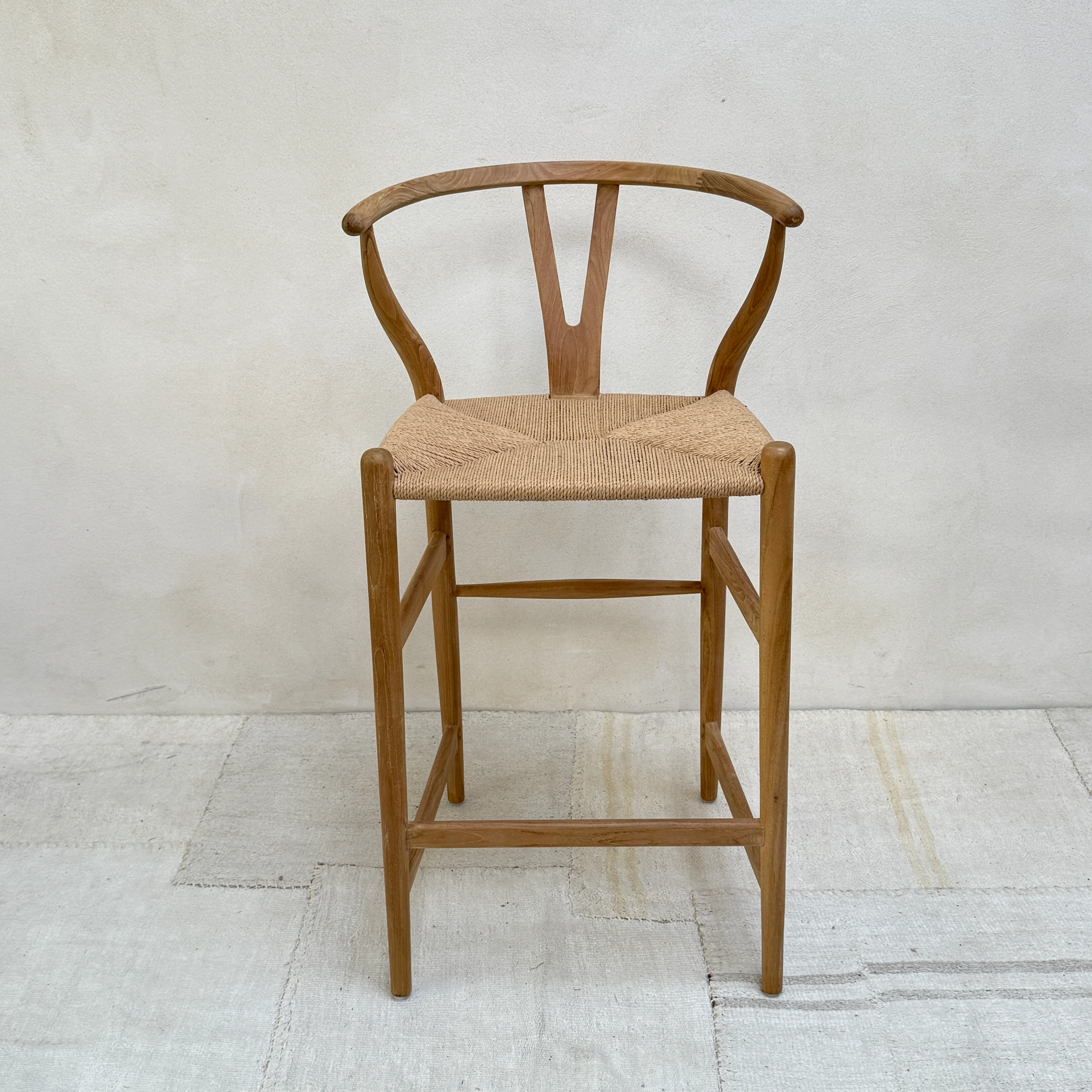 Danish bar stool with woven seat - Image 2