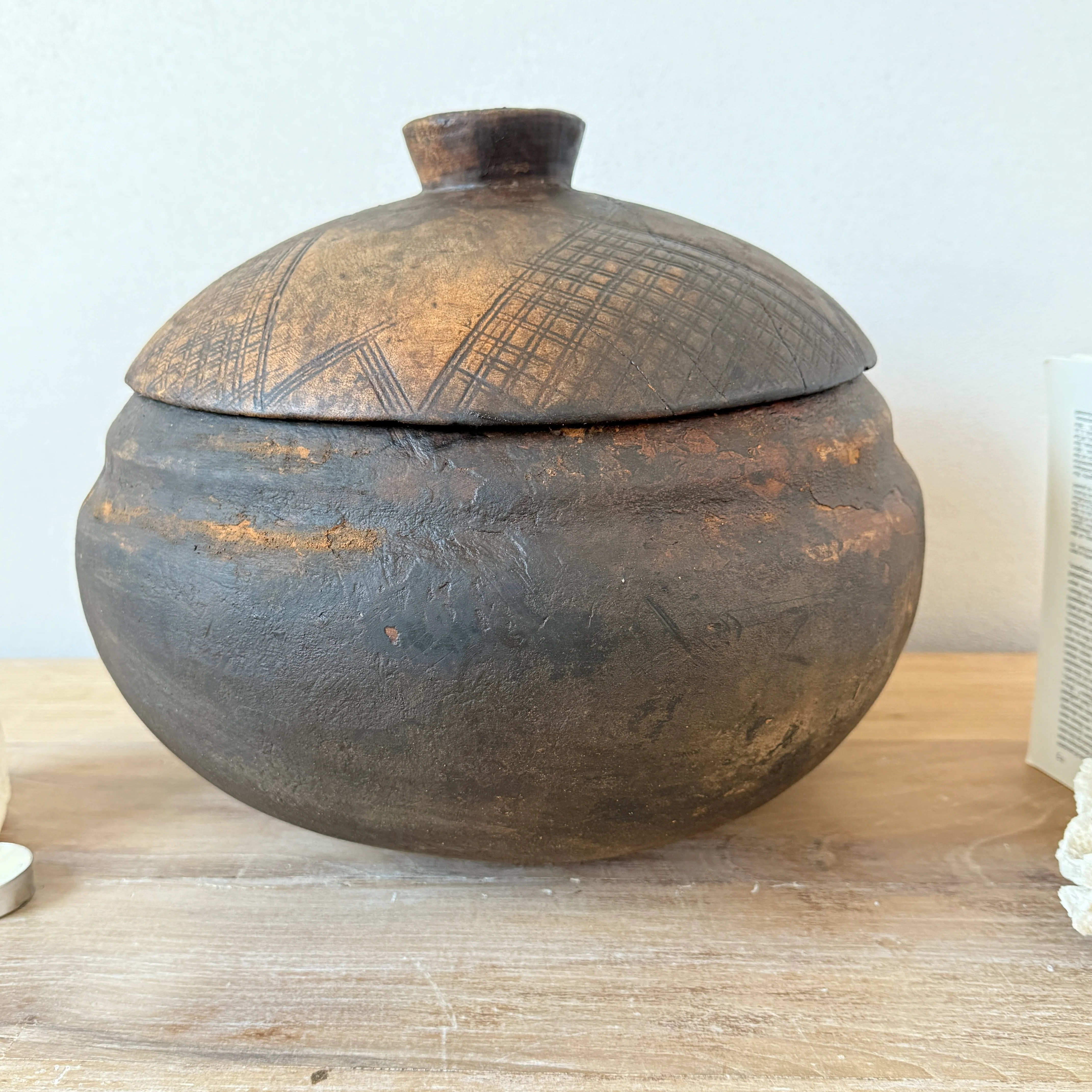 Etched Antique Moroccan Lidded Pot - Image 2