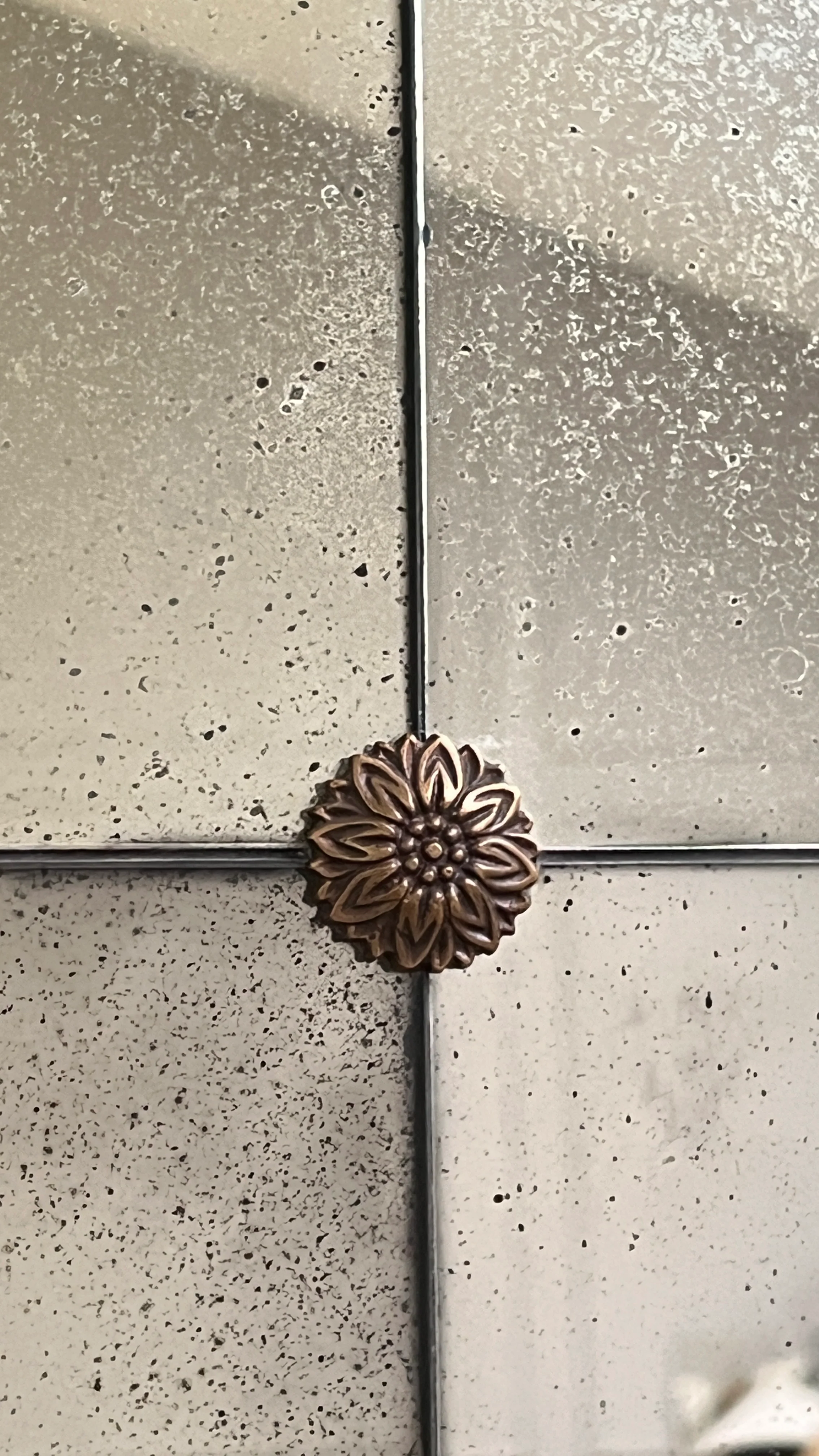 Foxed antiqued mirror Brass Detail 121x101cm | Florrie - Image 4