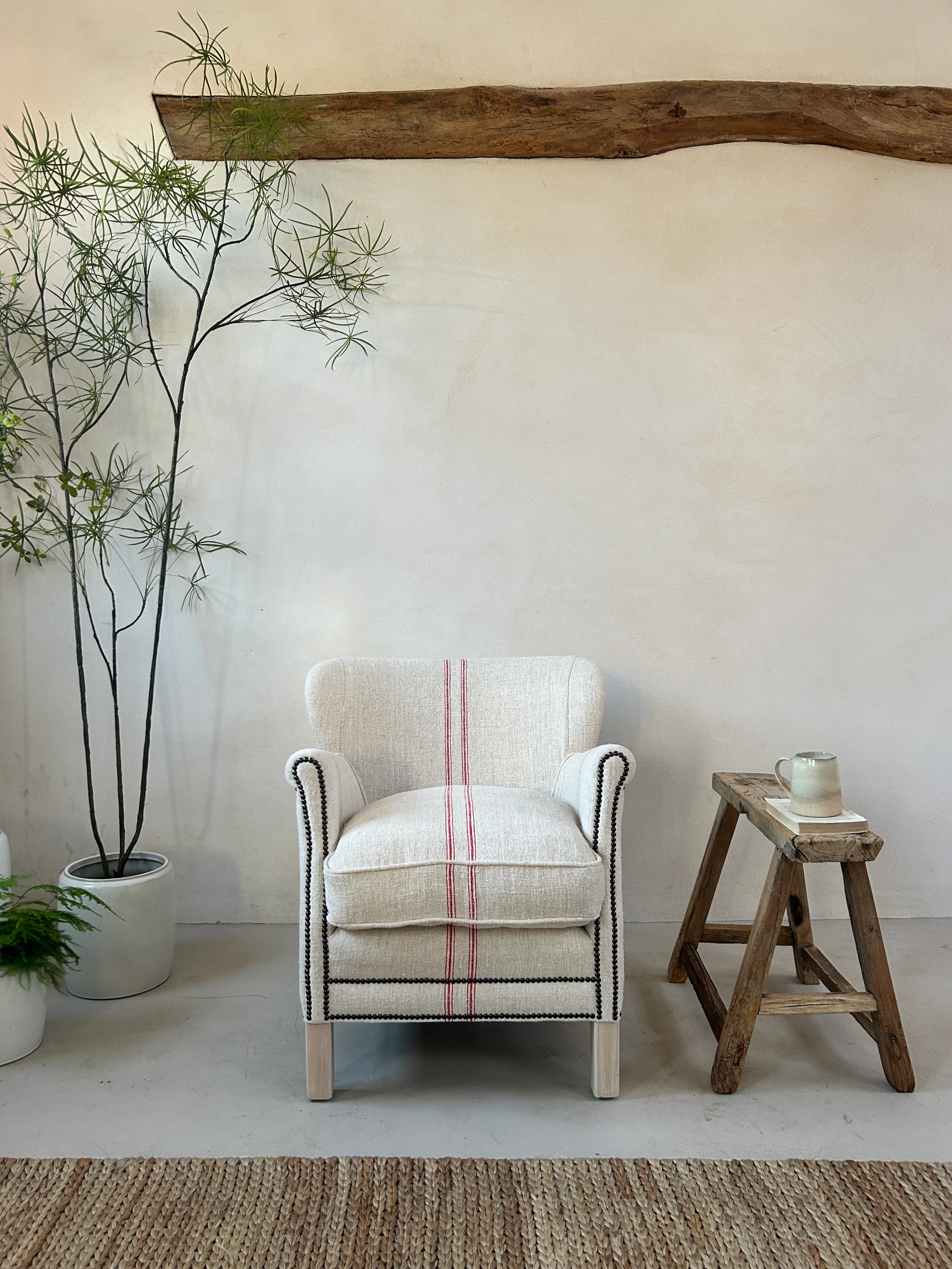 French Grain Sack Linen Armchair No:3
