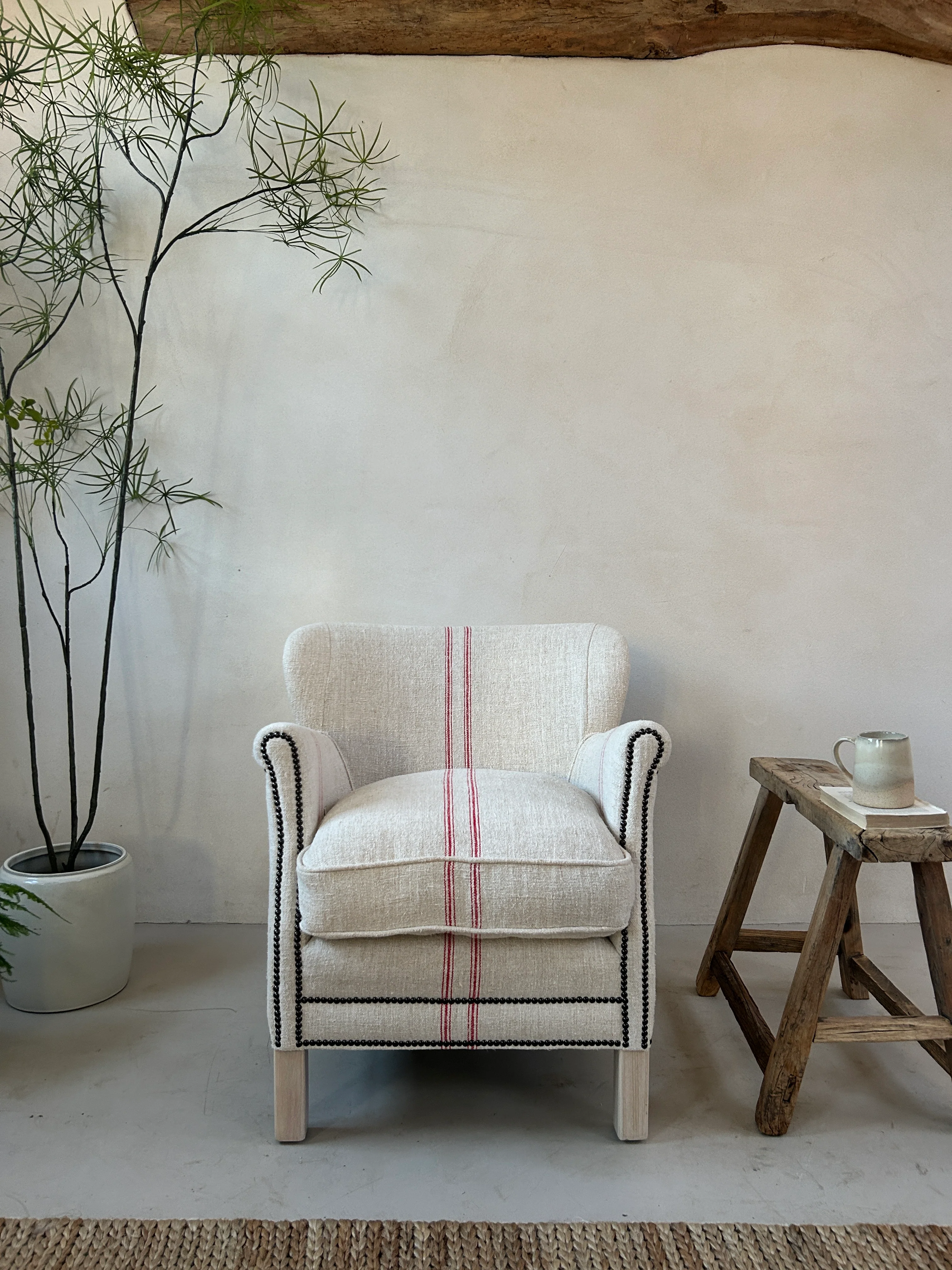 French Grain Sack Linen Armchair No:3 - Image 2
