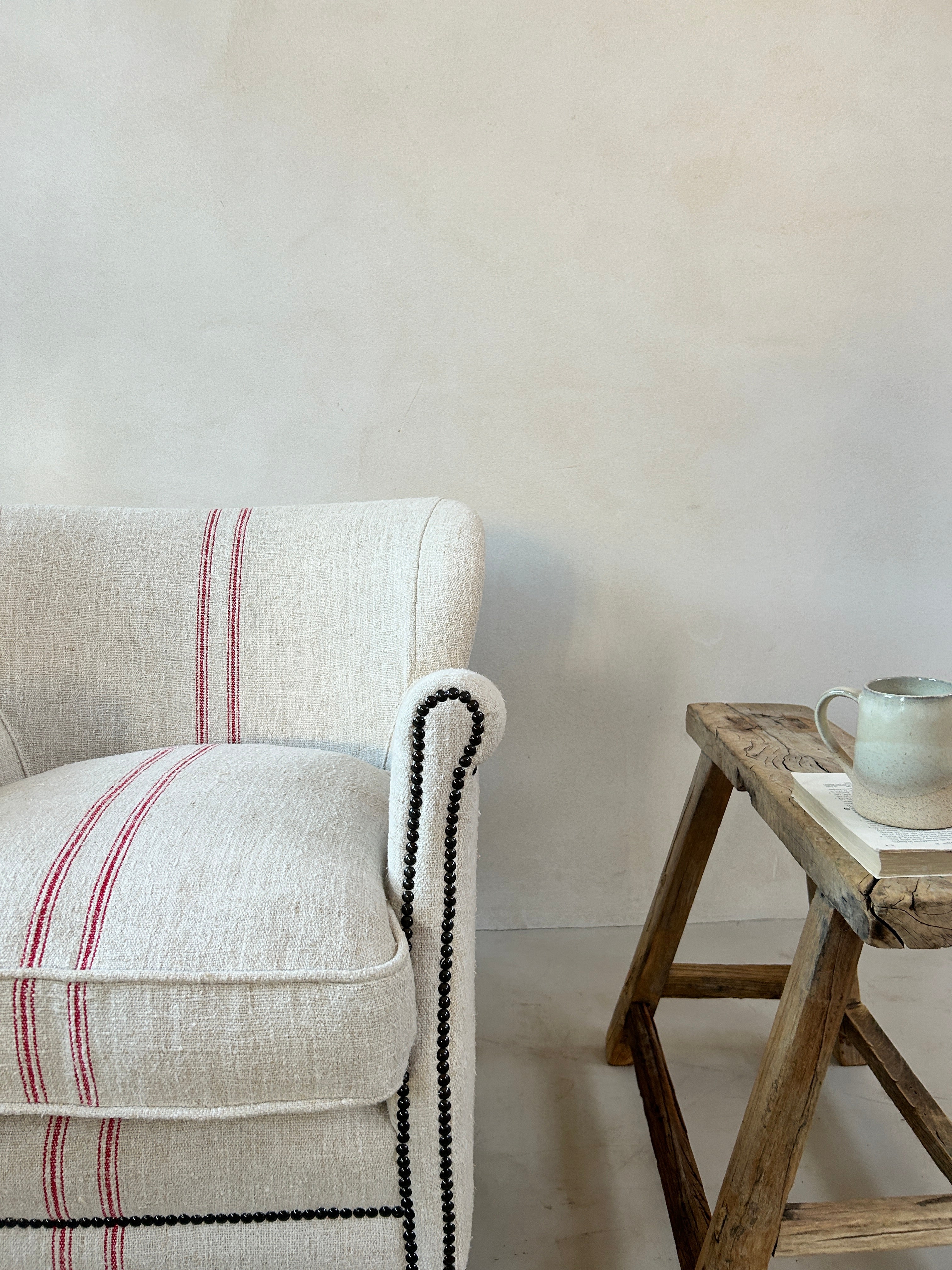 French Grain Sack Linen Armchair No:3 - Image 4