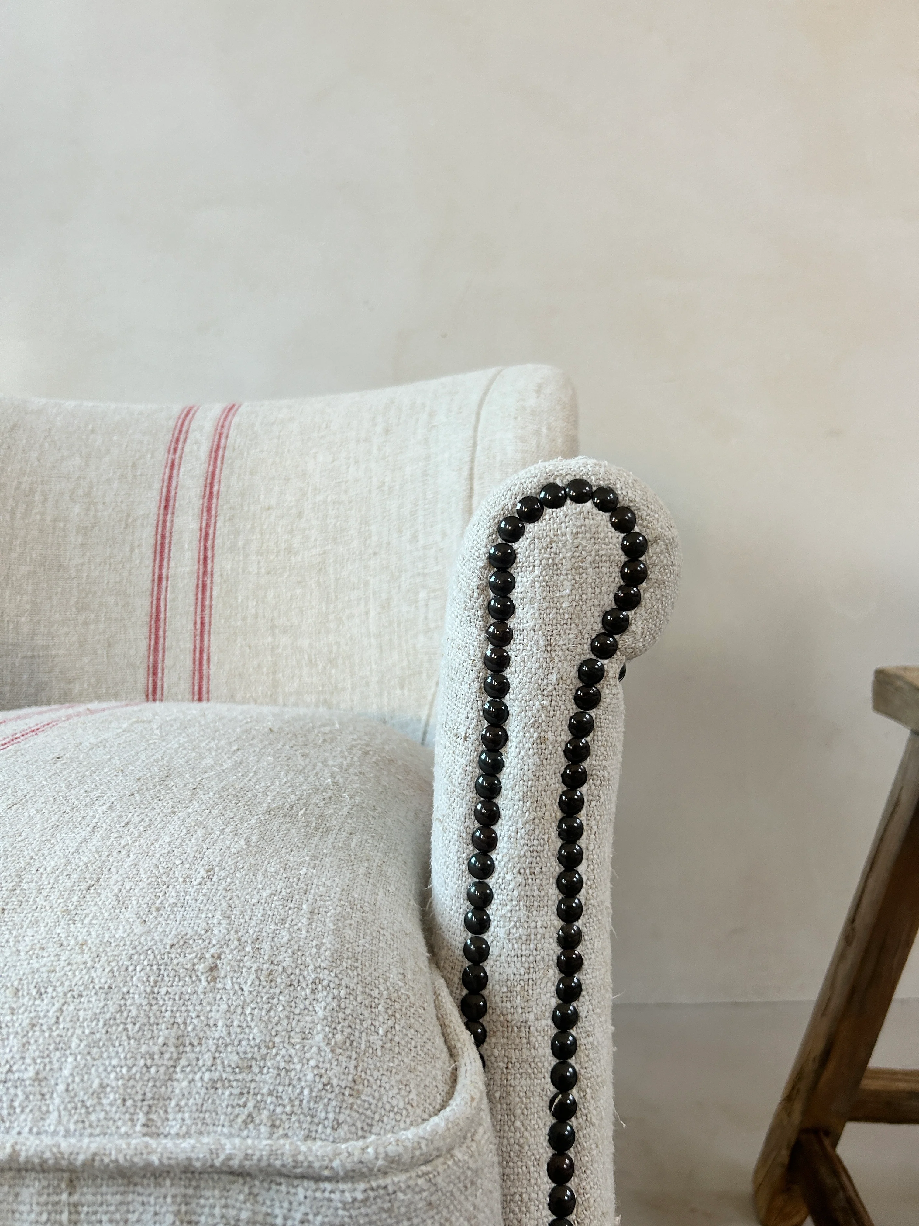 French Grain Sack Linen Armchair No:3 - Image 5