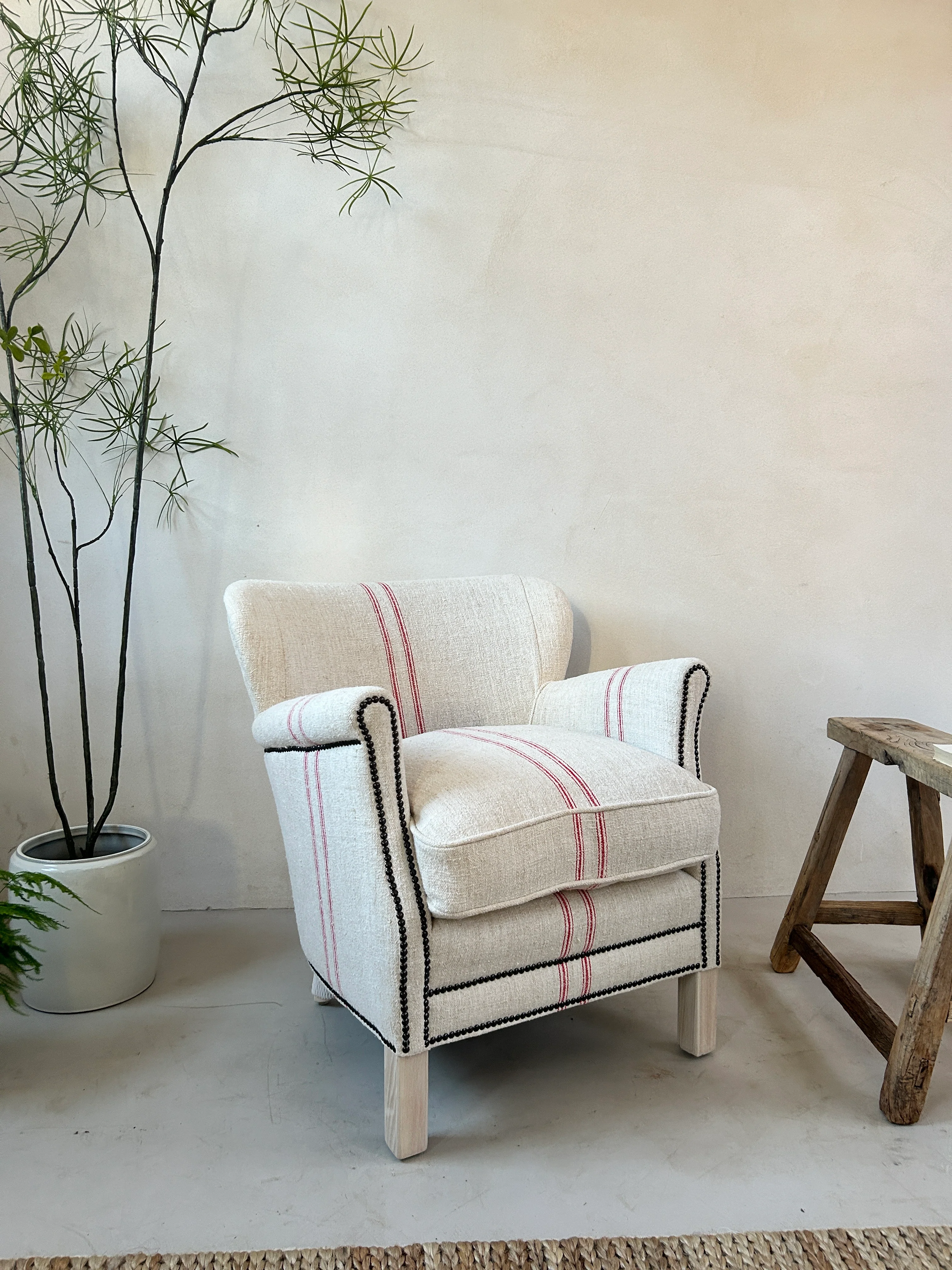 French Grain Sack Linen Armchair No:3 - Image 6