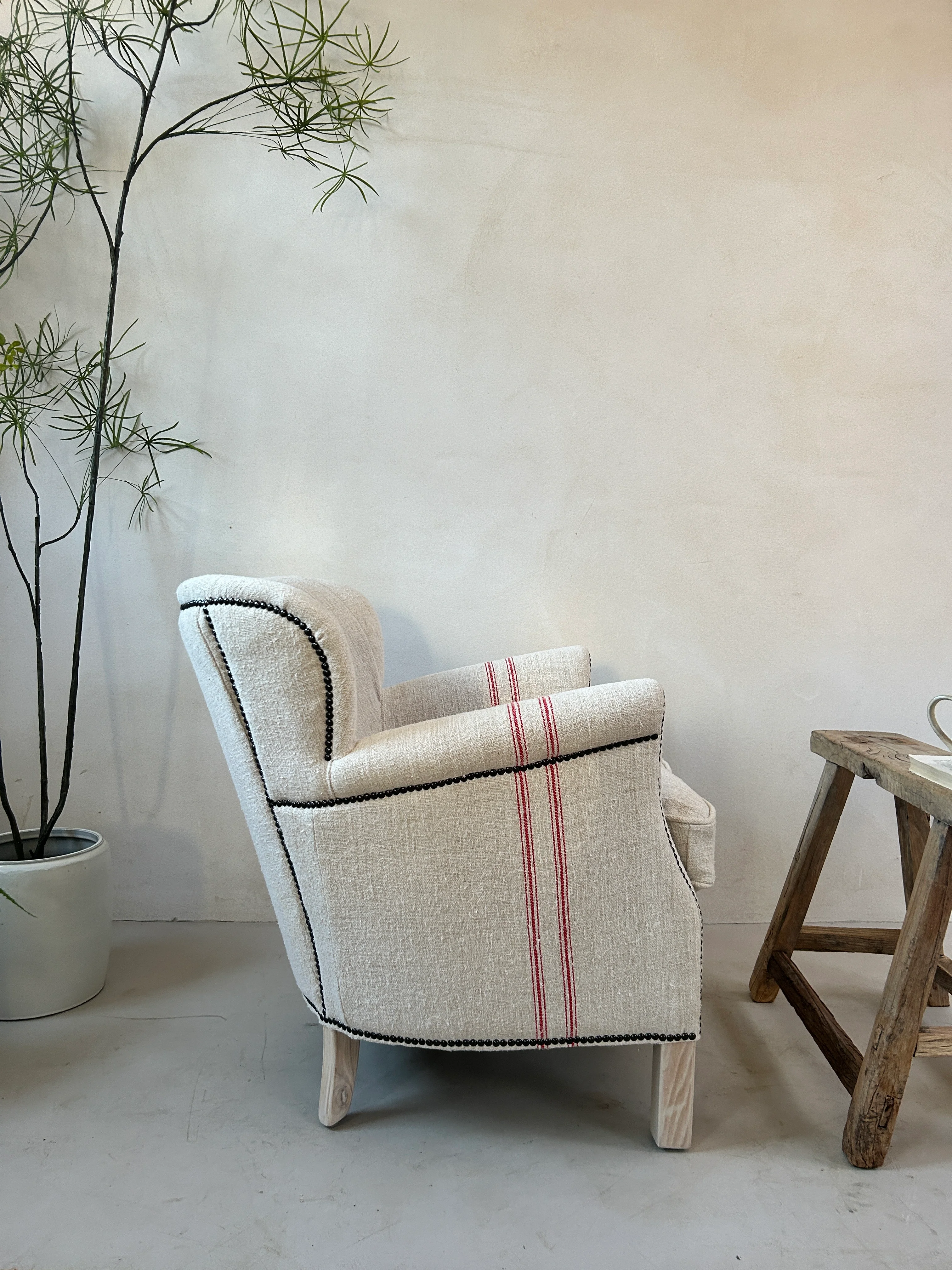 French Grain Sack Linen Armchair No:3 - Image 7