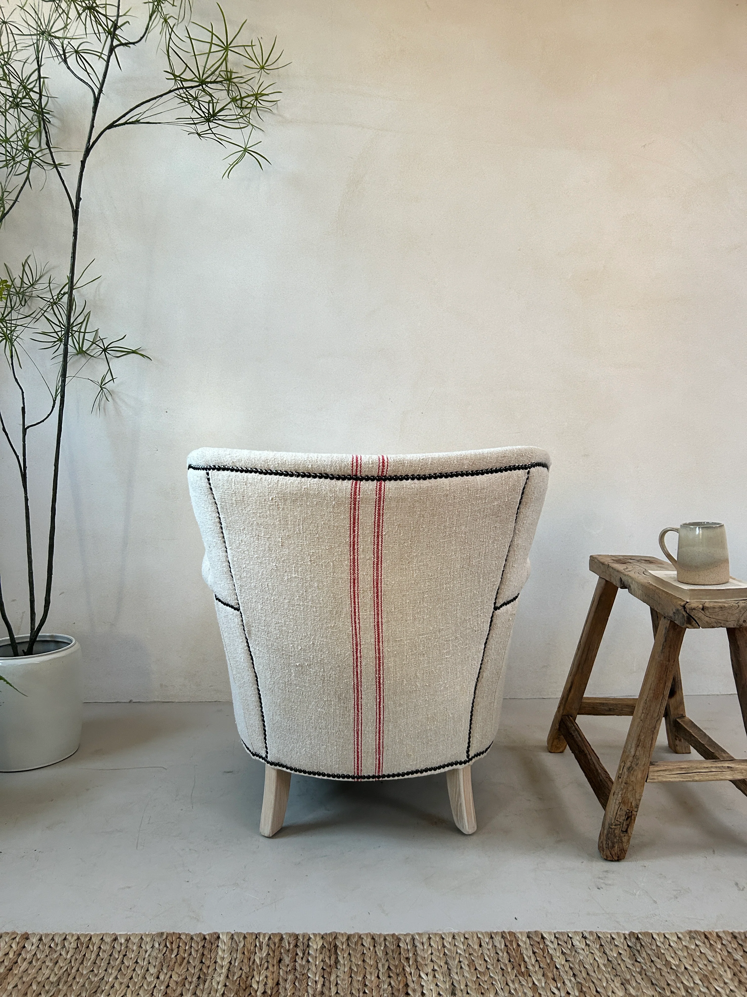 French Grain Sack Linen Armchair No:3 - Image 8