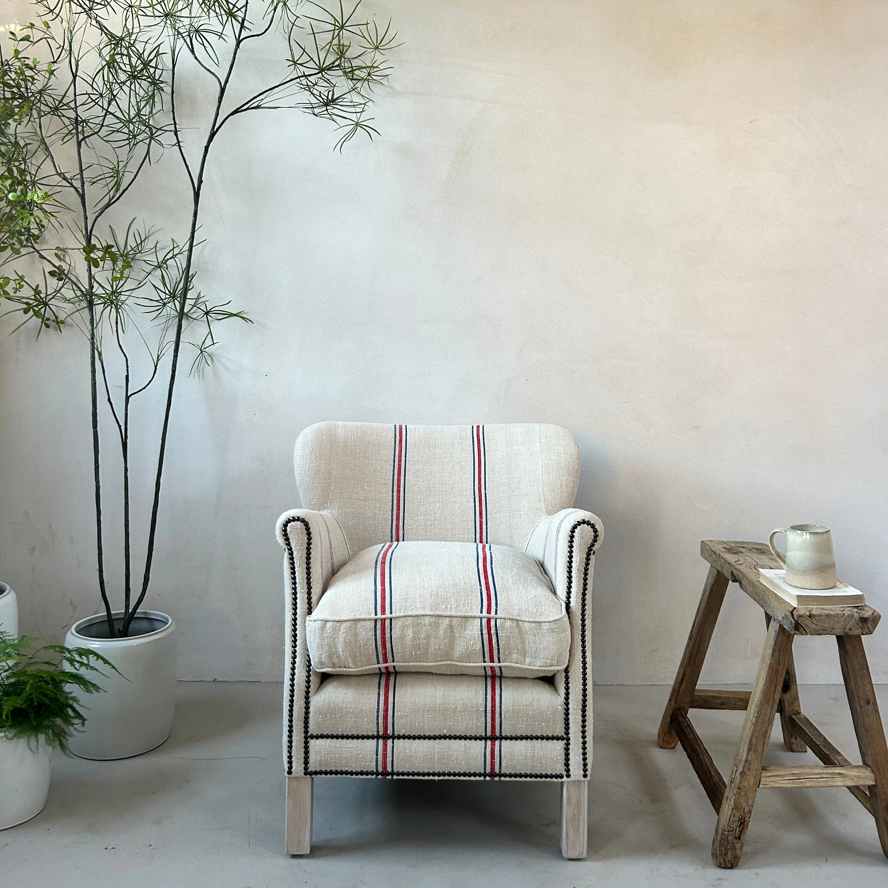 French Grain Sack Linen Armchair No: 5