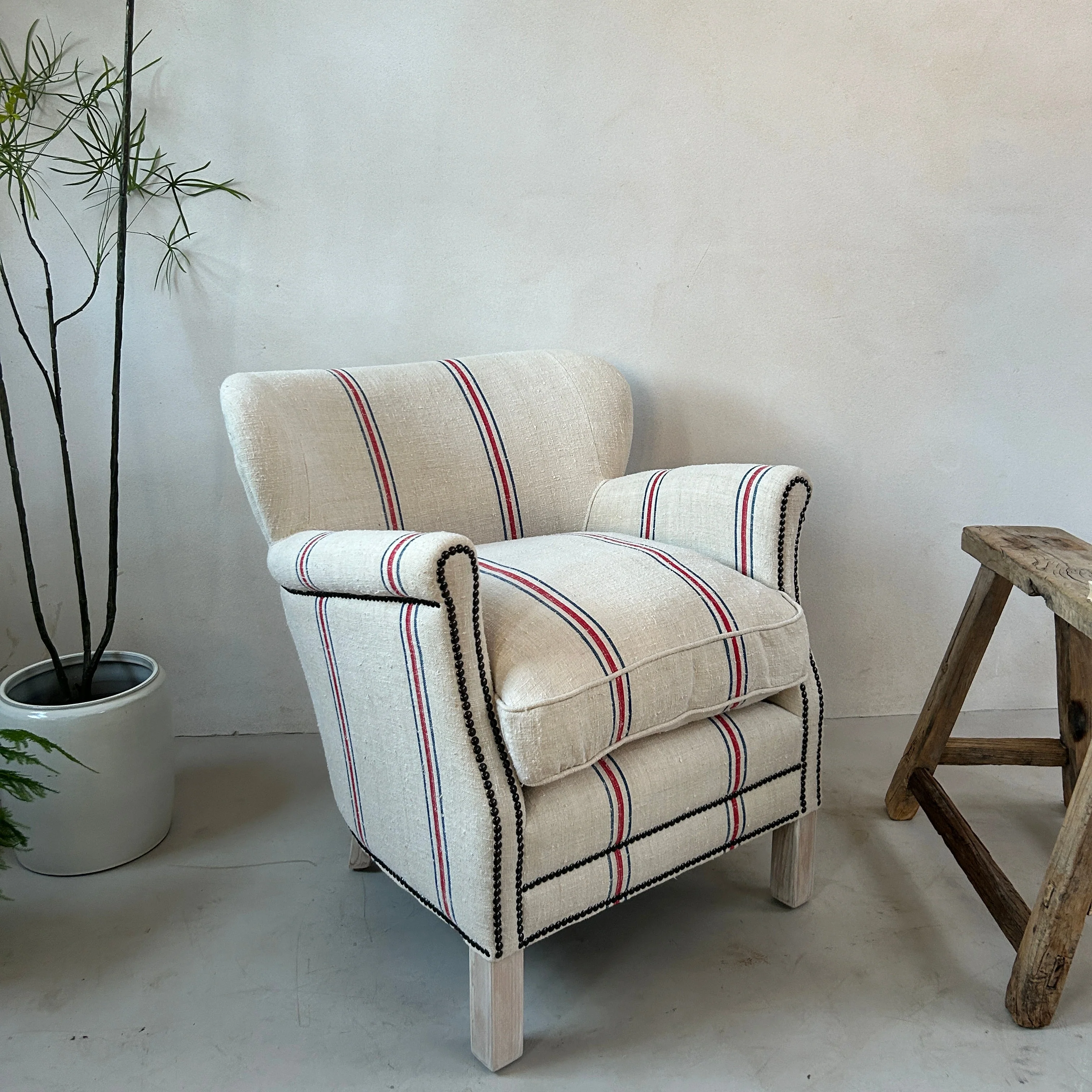 French Grain Sack Linen Armchair No: 5 - Image 2