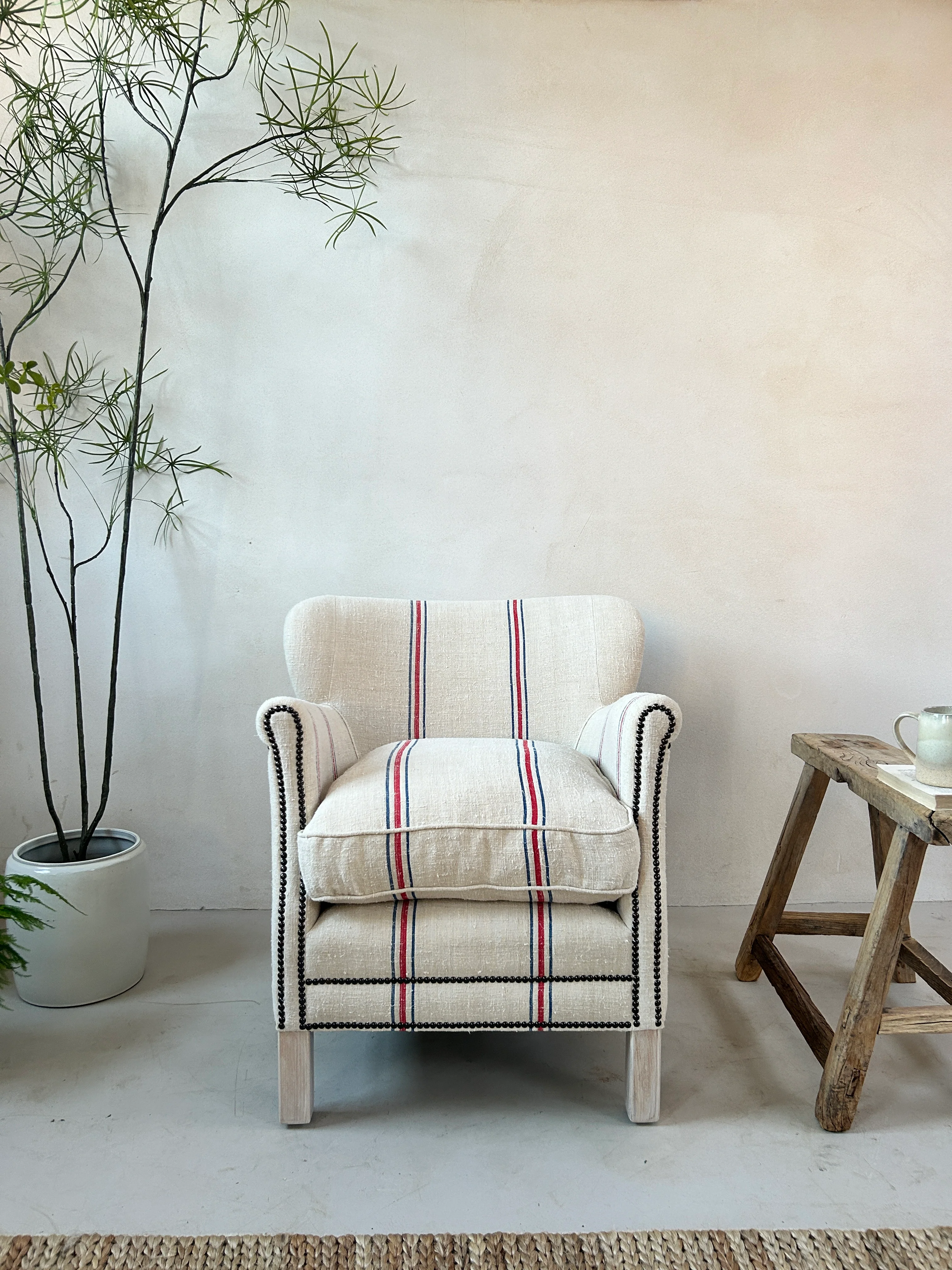 French Grain Sack Linen Armchair No: 5 - Image 3