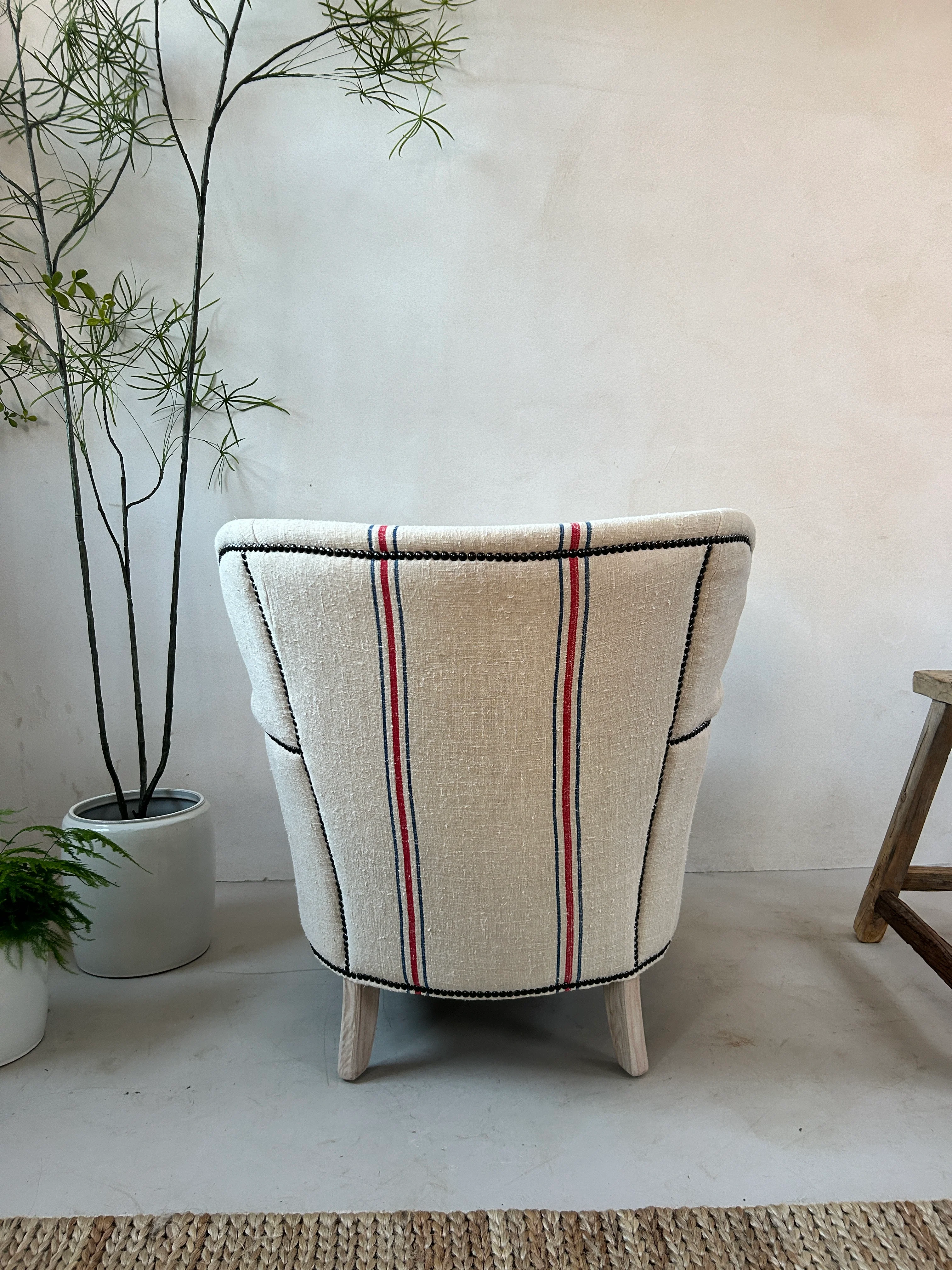 French Grain Sack Linen Armchair No: 5 - Image 7