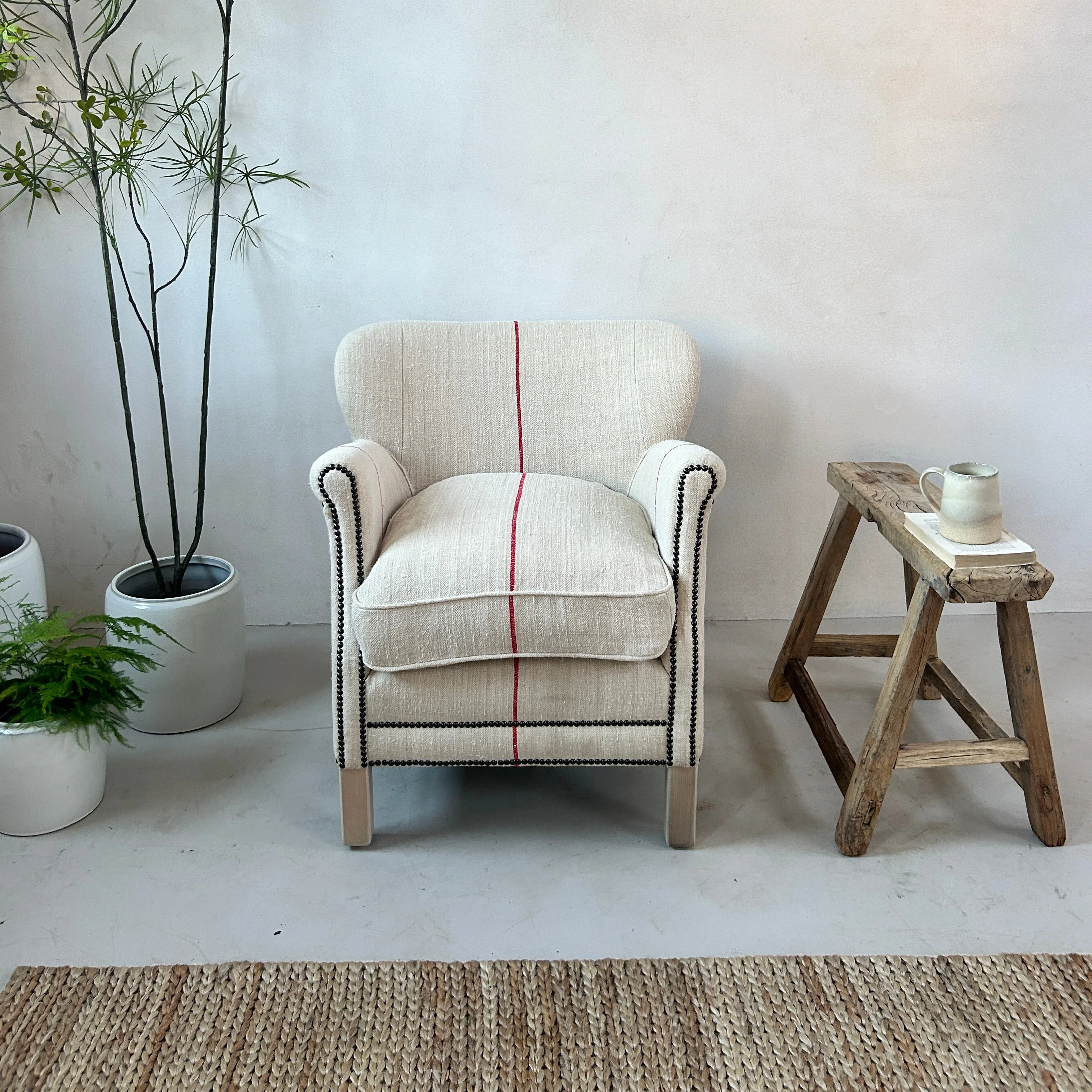 French Grain Sack Linen Armchair No: 6 - Image 2
