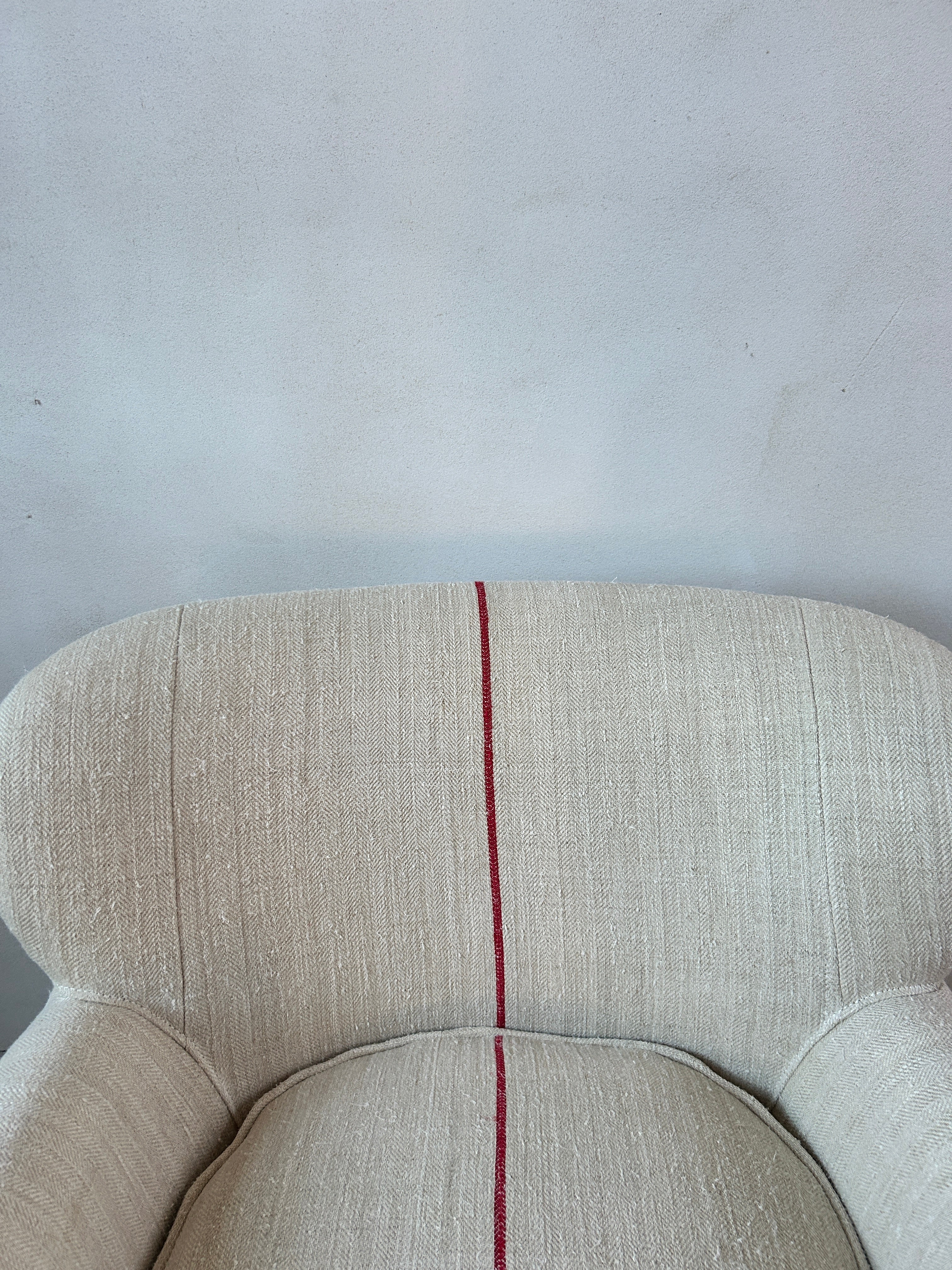 French Grain Sack Linen Armchair No: 6 - Image 3