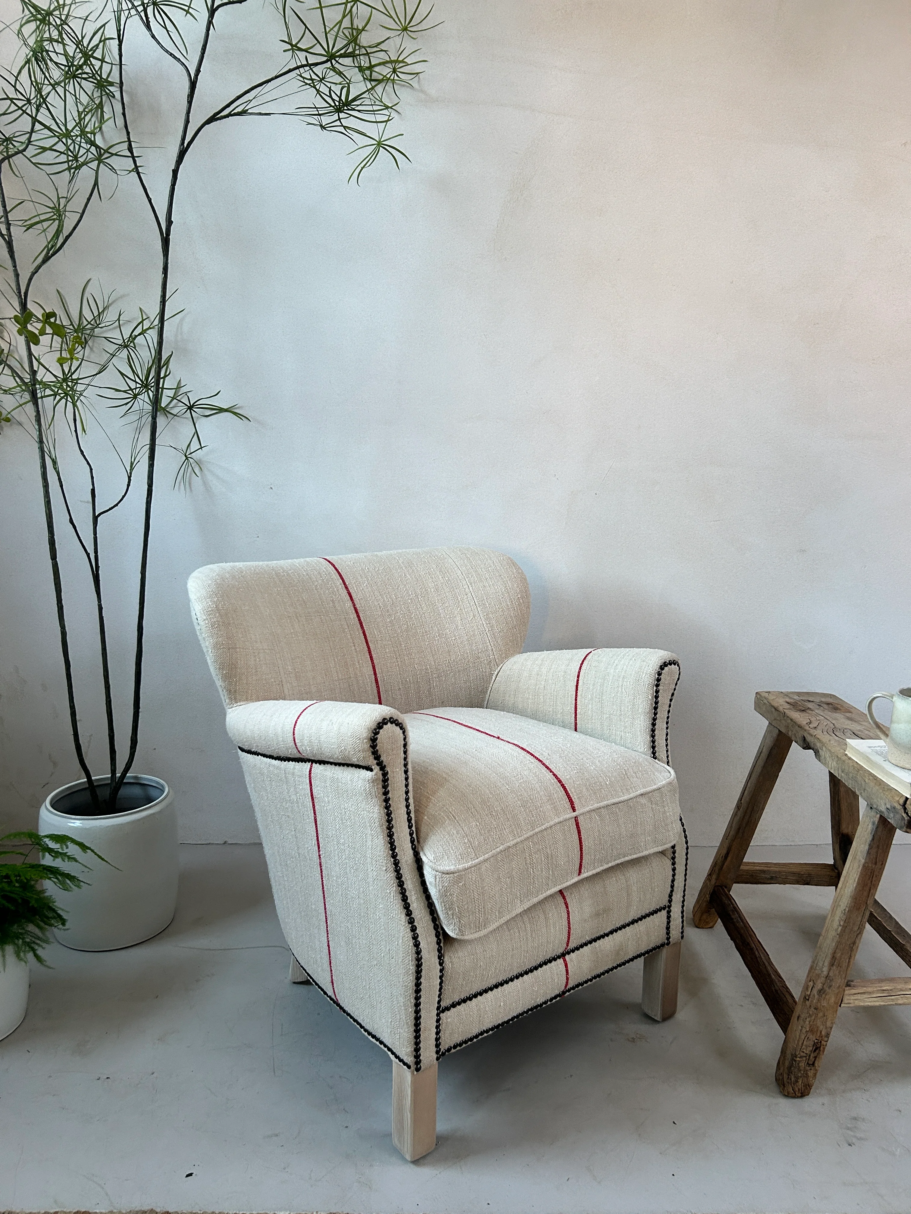 French Grain Sack Linen Armchair No: 6 - Image 4