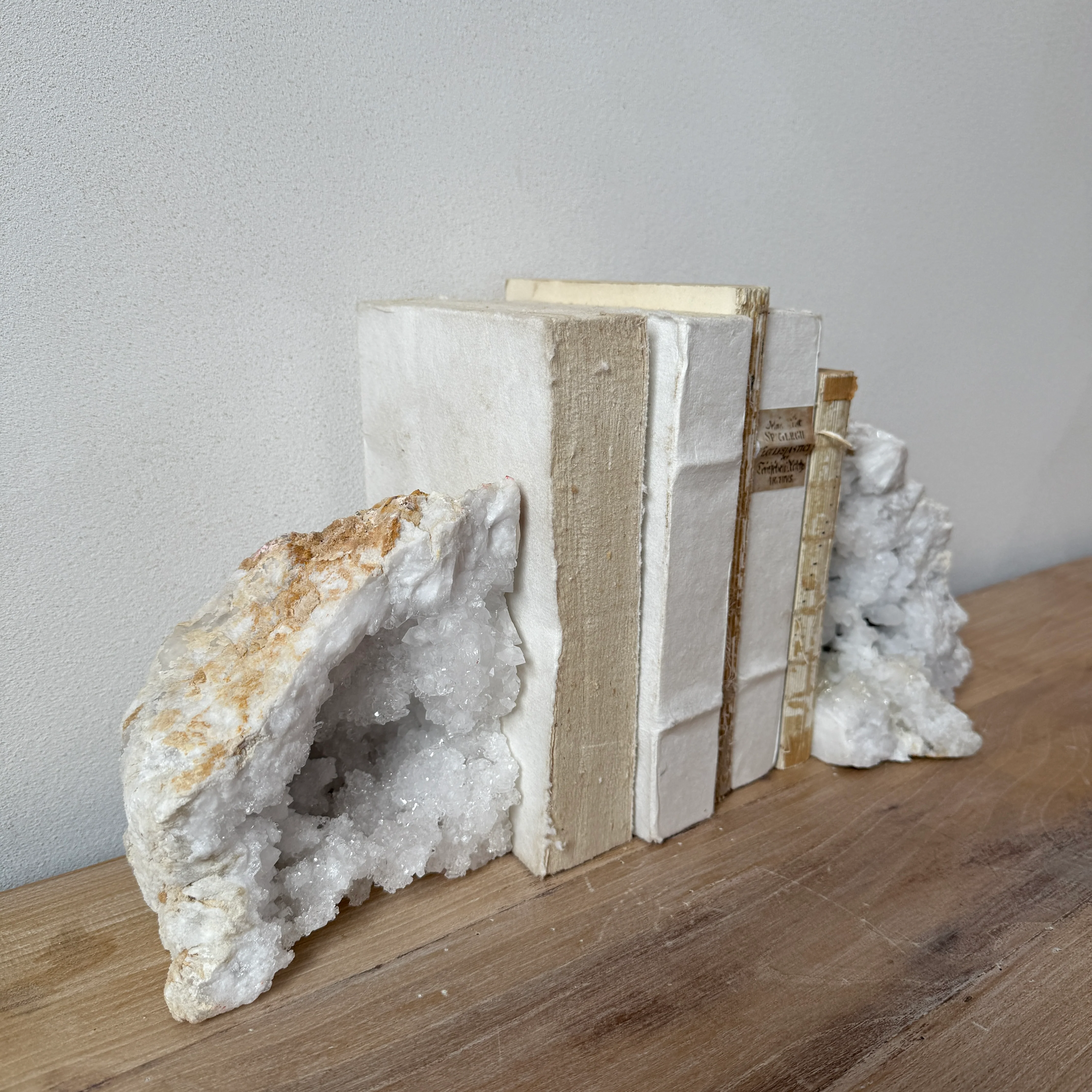 Geode limestone & crystal bookend pair - Image 4
