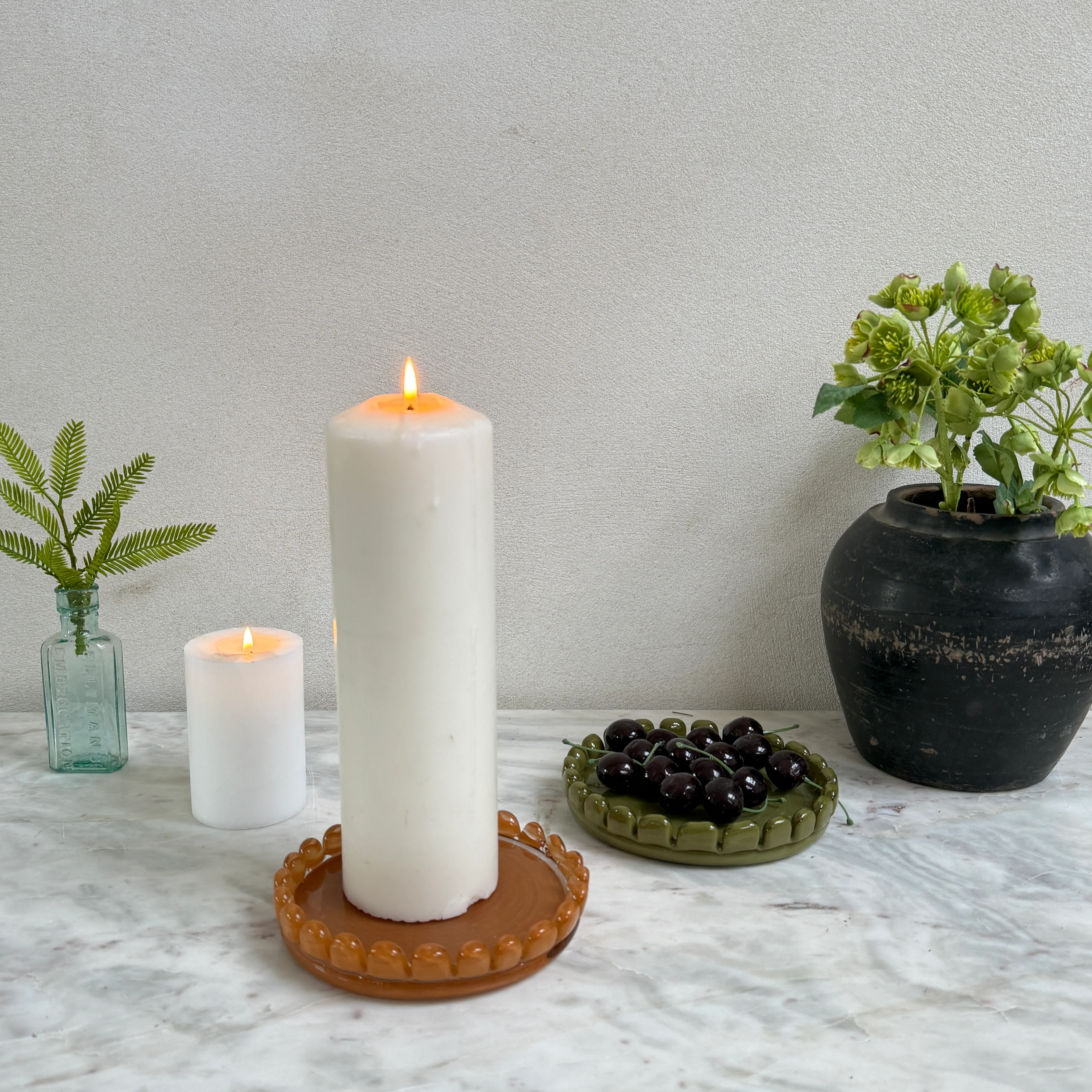 Glass candle holder plate | Large orange - Image 2
