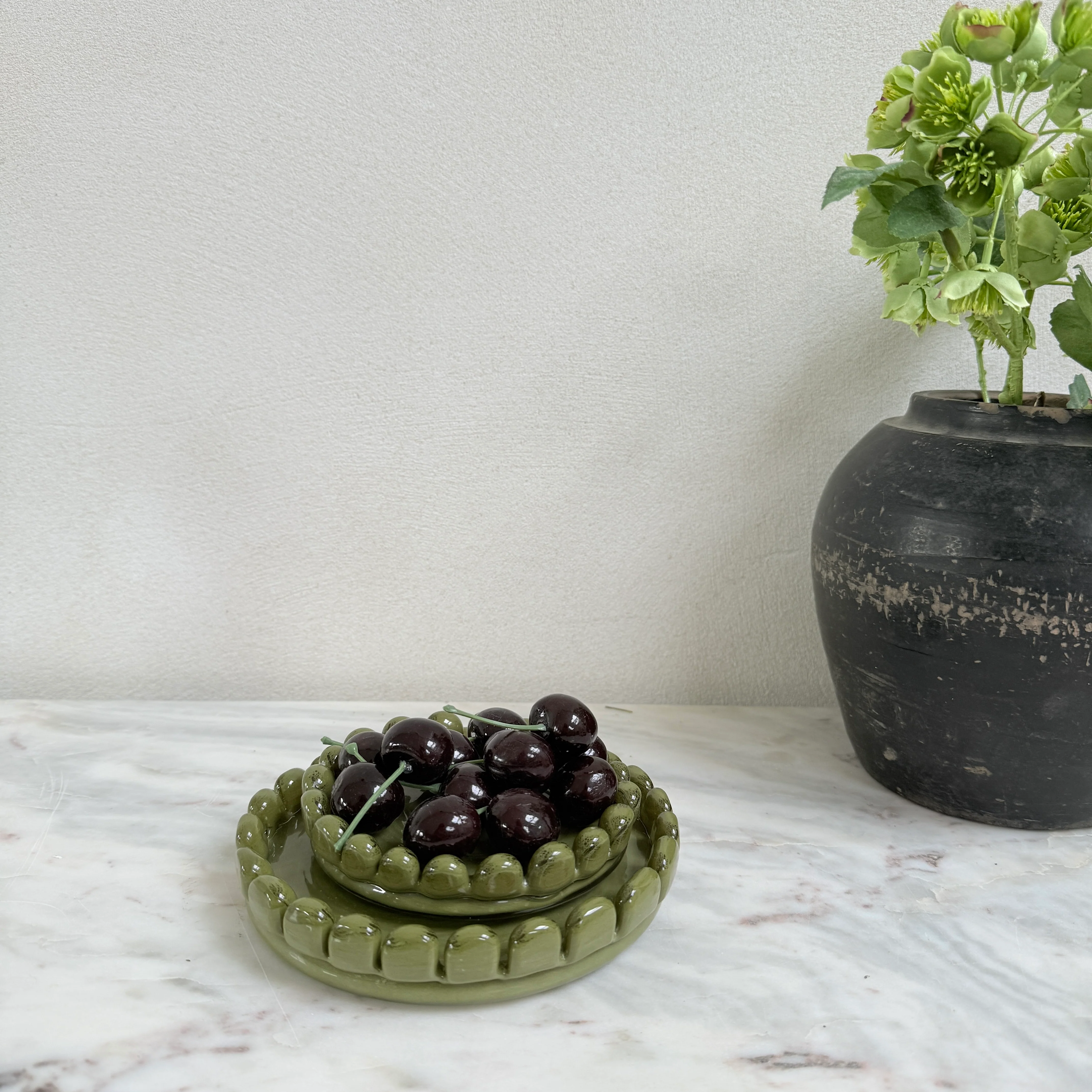 Glass candle holder plate | Small Green - Image 2