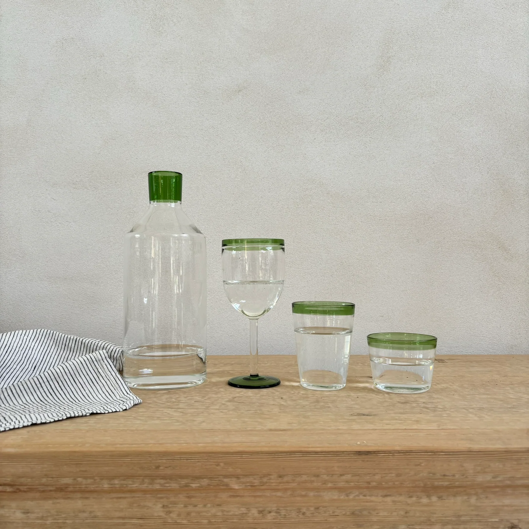 Green rim drinking glass collection