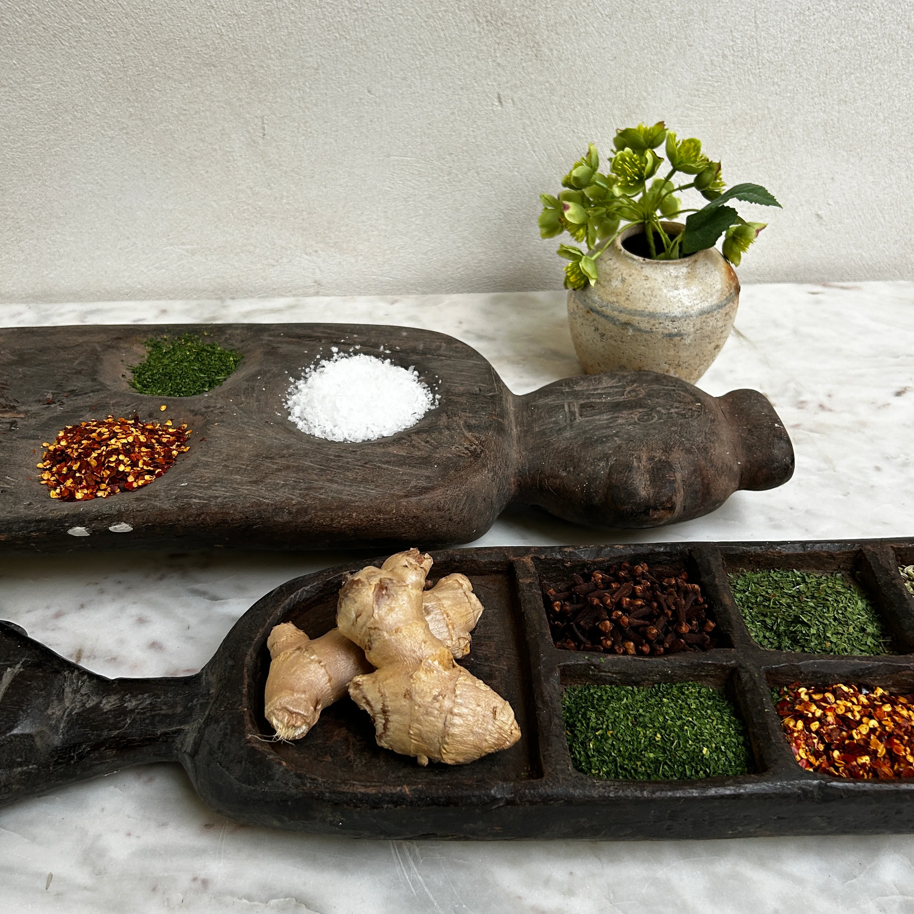 Large Rustic Wooden Spice Tray with Face | Candra - Image 2