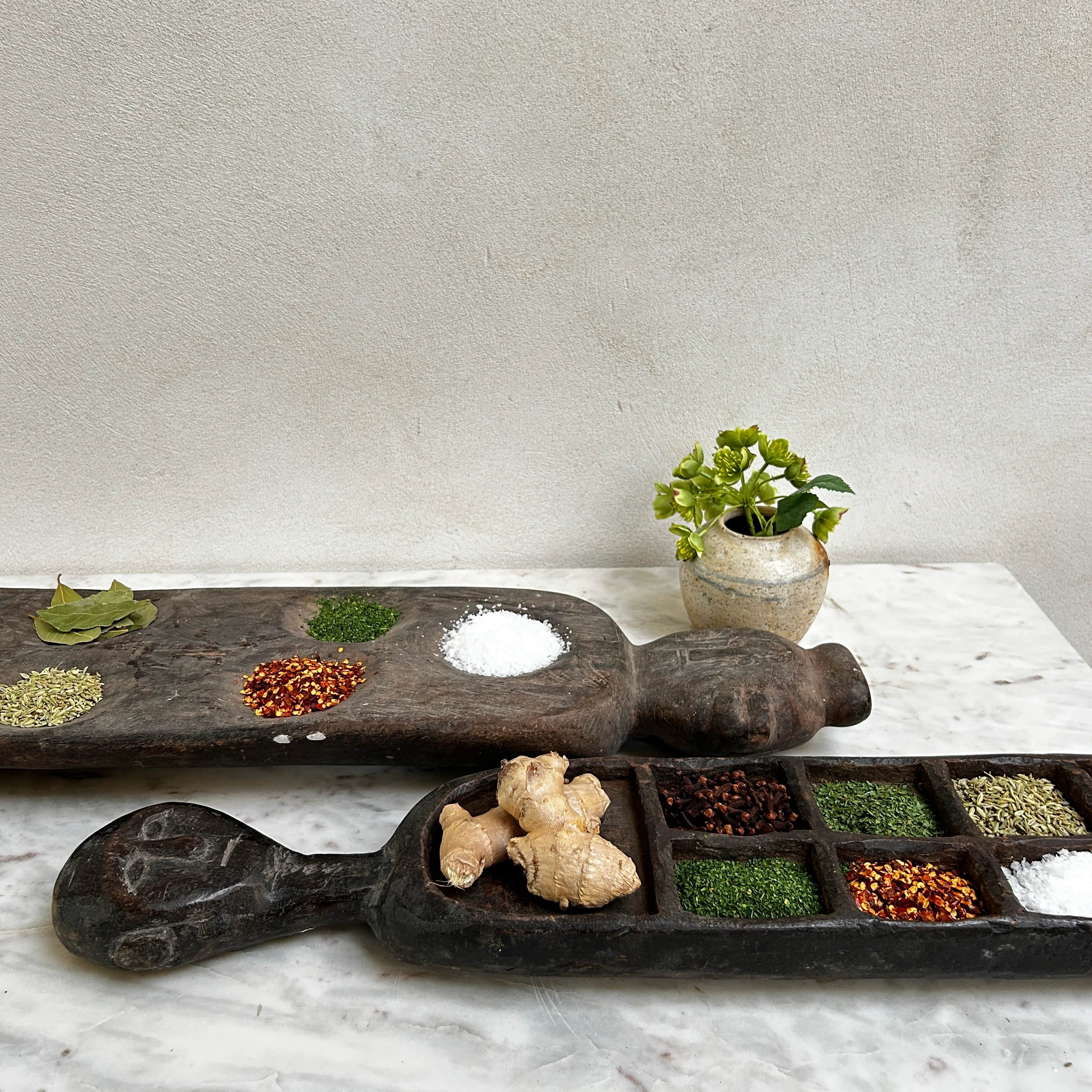 Large Rustic Wooden Spice Tray with Face | Candra - Image 3