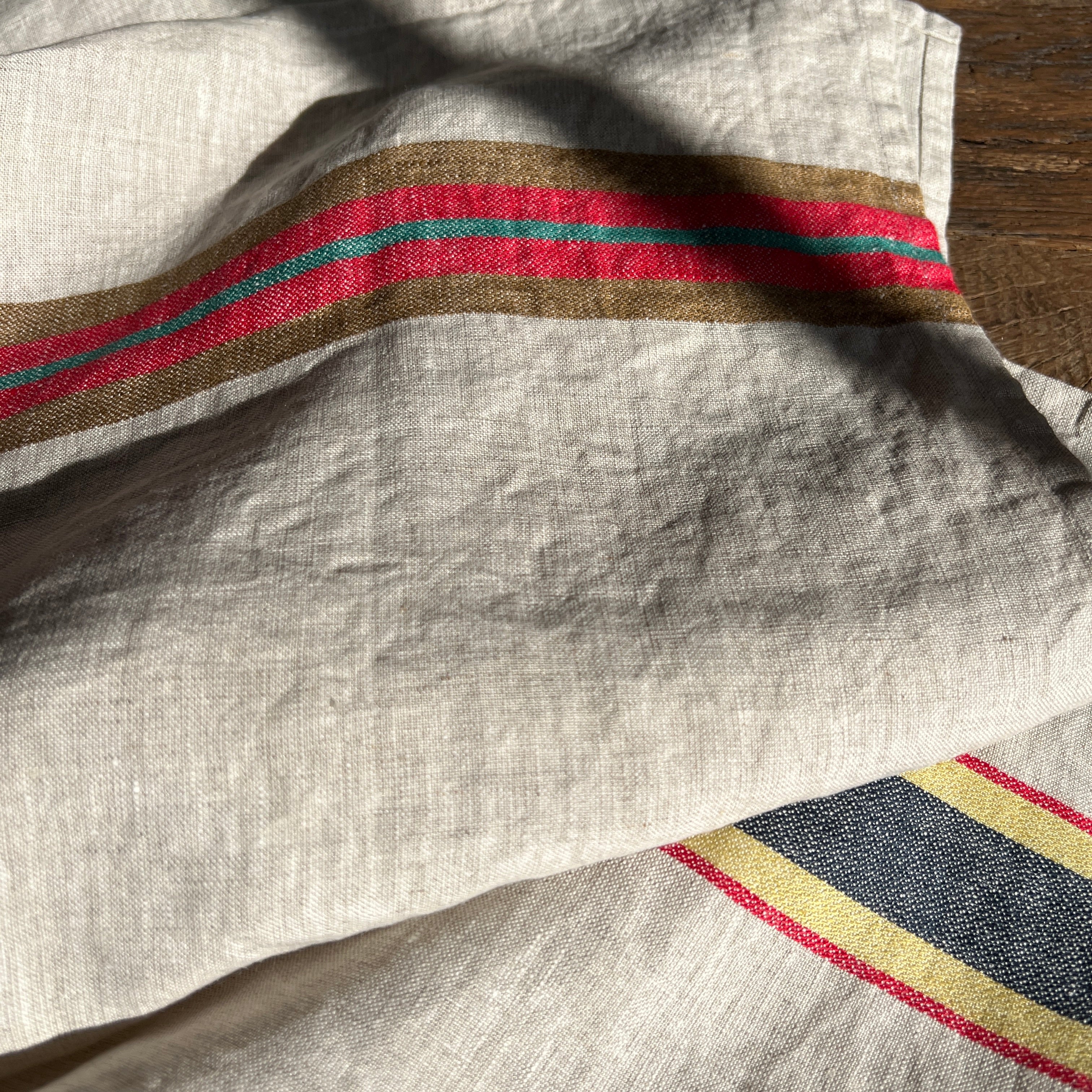 Linen tea towel multi stripe - Image 3