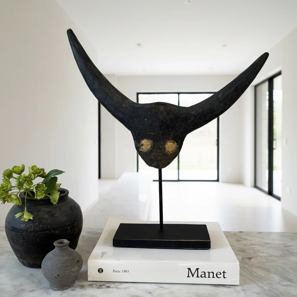 Primitive vintage wooden cow horn mask | Aceh - Image 3