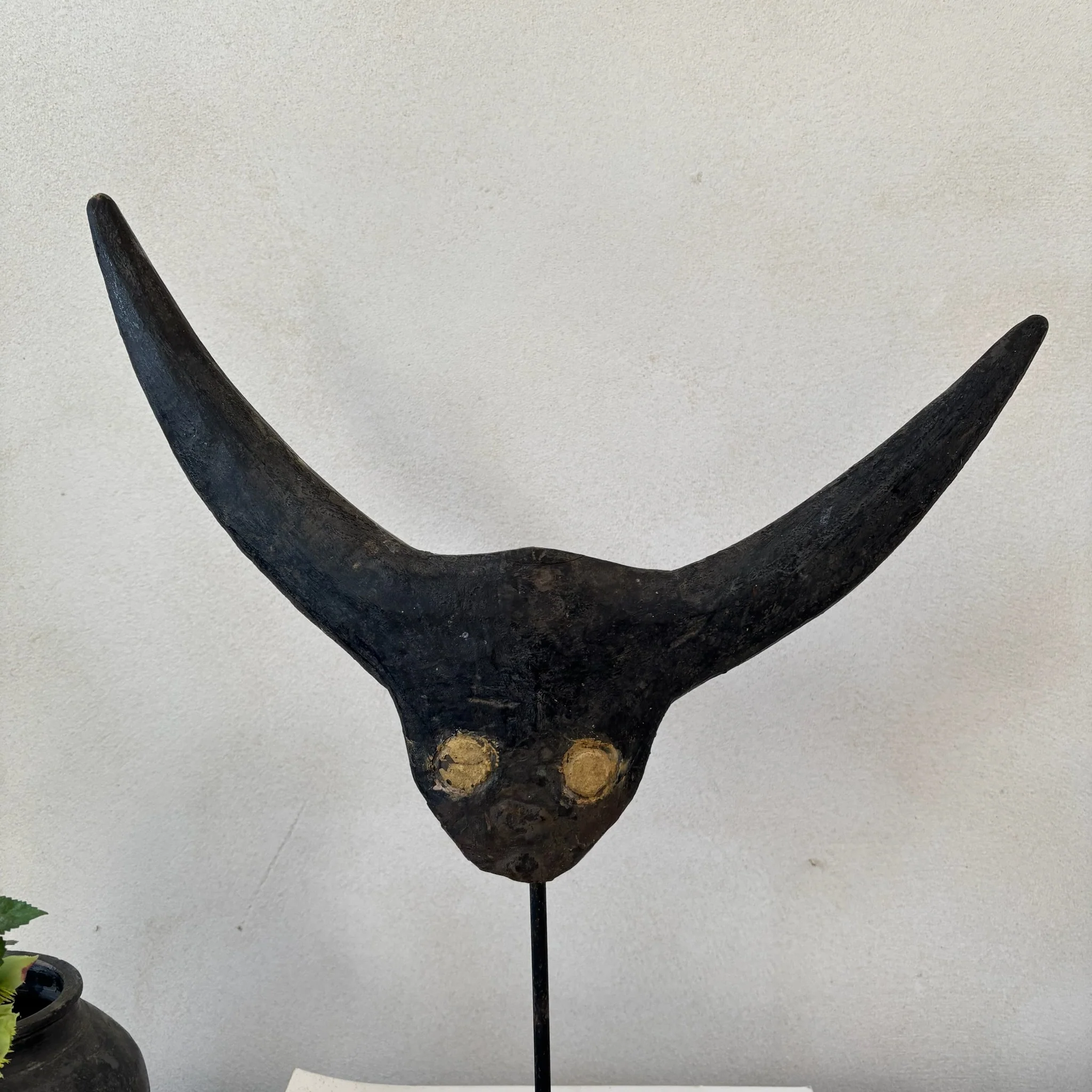 Primitive vintage wooden cow horn mask | Aceh - Image 4
