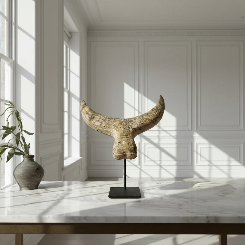 Primitive wooden cow horn sculpture - Image 2