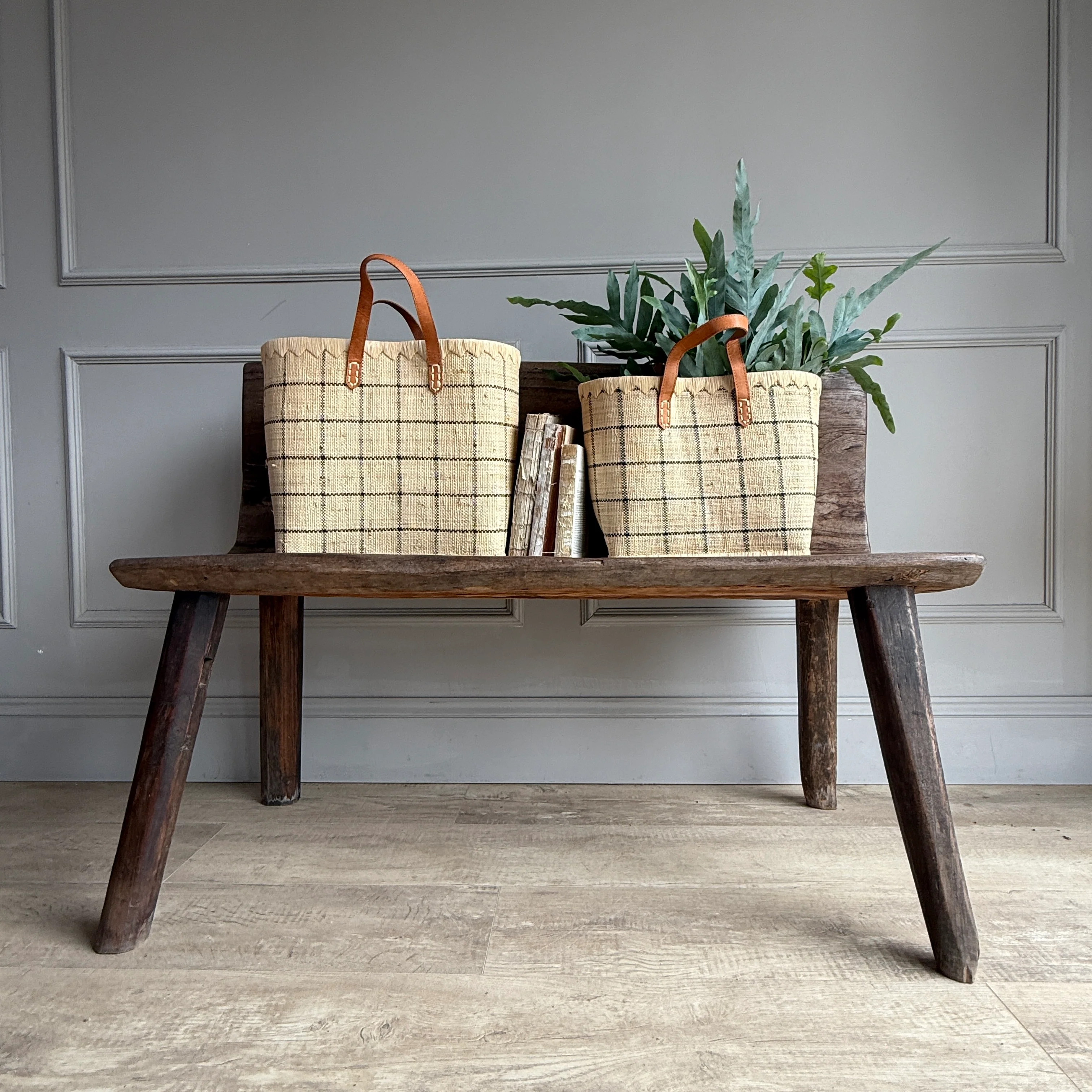 Raffia Checked Shopping Bag | Large - Image 3