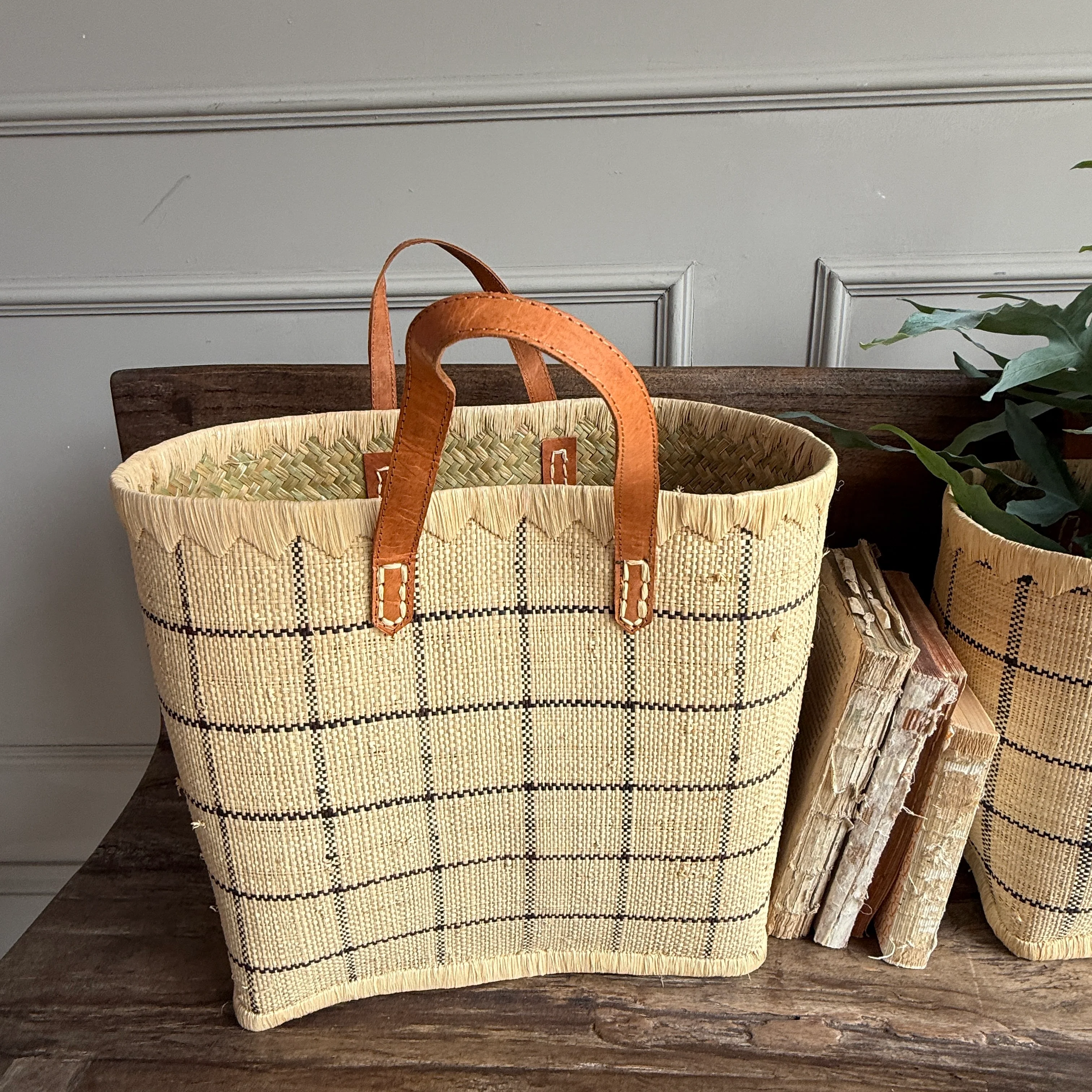 Raffia Checked Shopping Bag | Large - Image 5