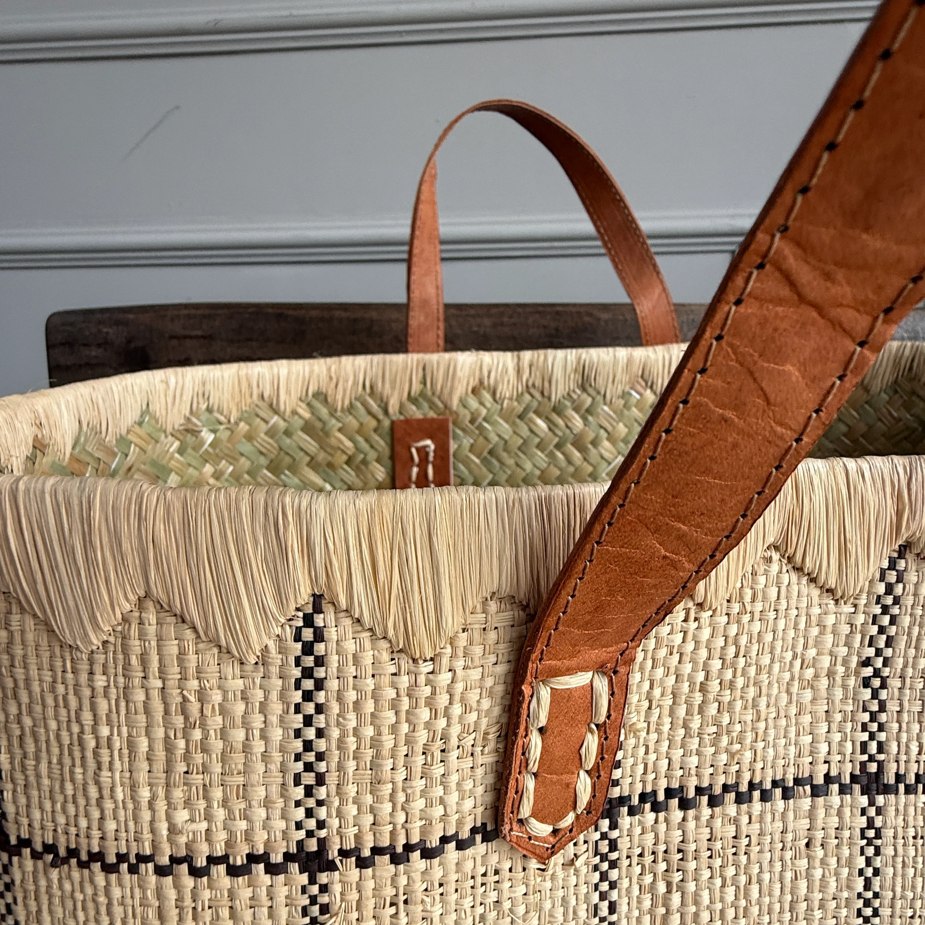 Raffia Checked Shopping Bag | Large - Image 6