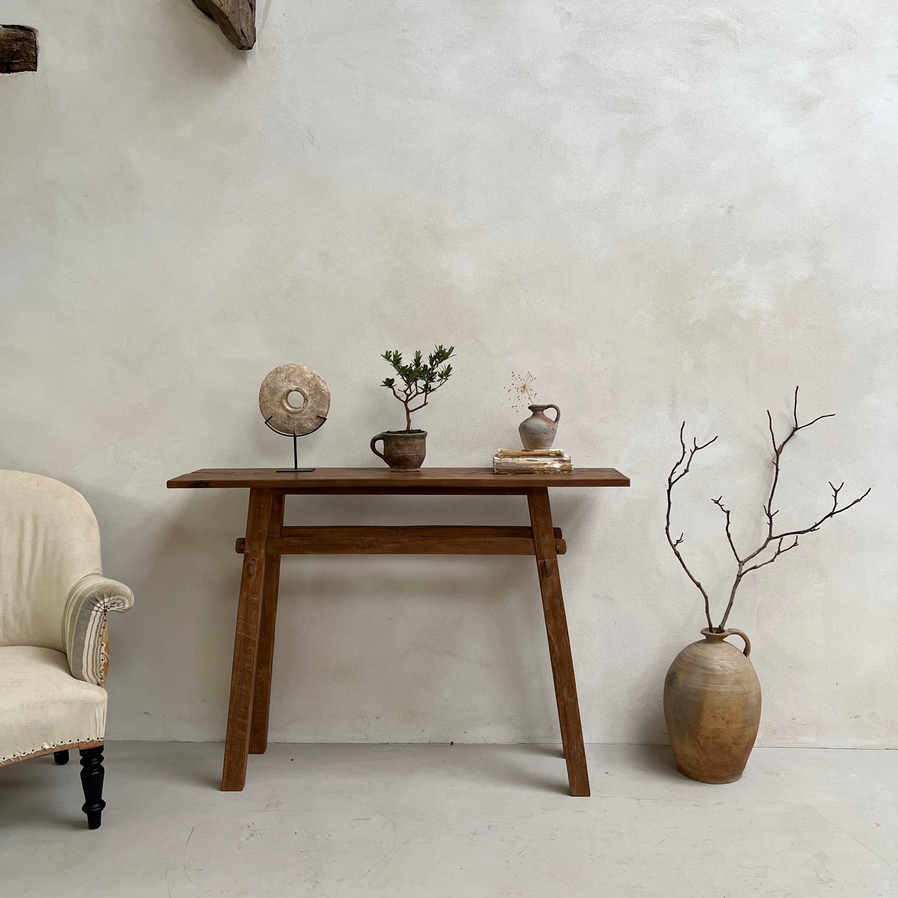 Reclaimed dark wood small console table 120x30cm - Image 3