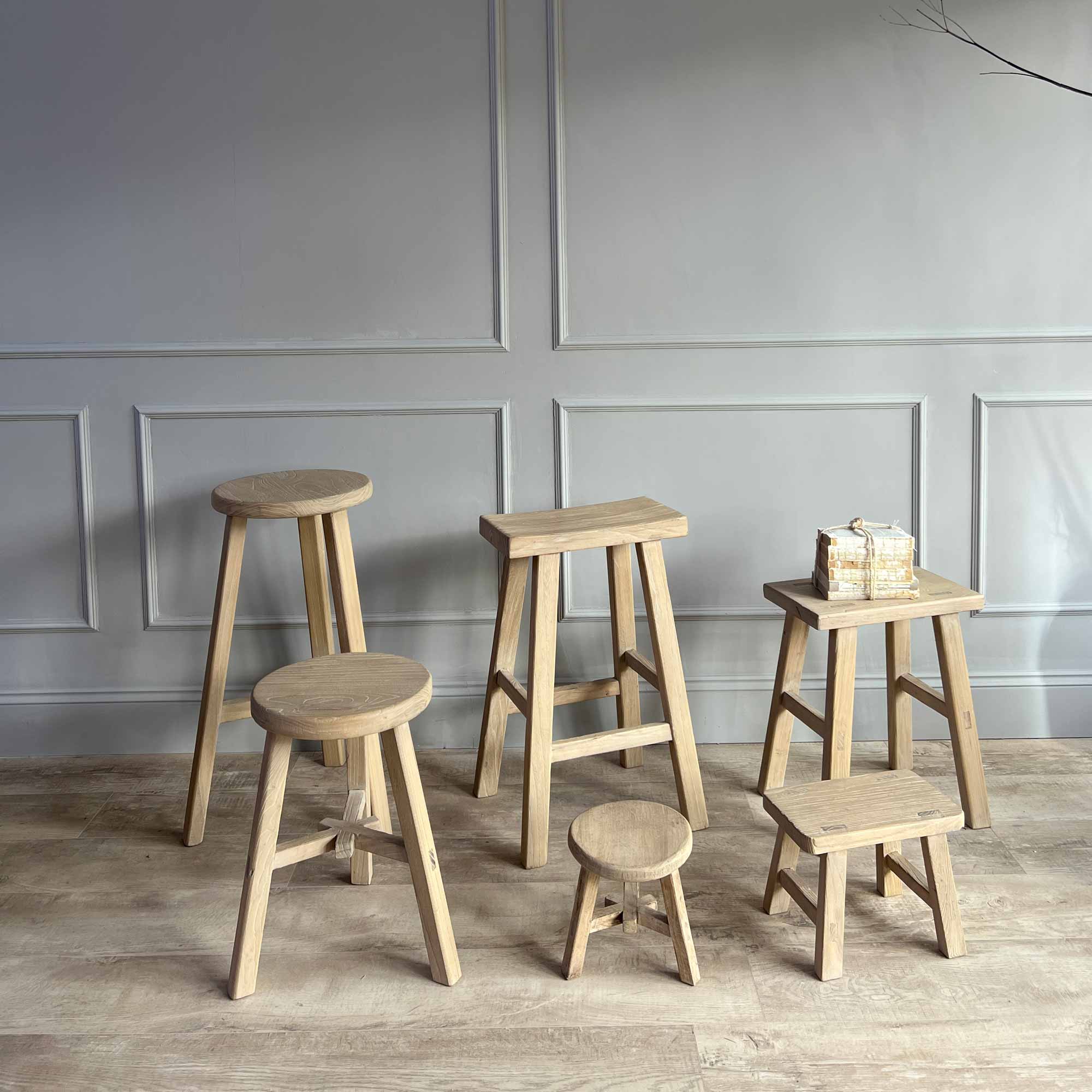 Reclaimed Elm Wood Stool | Dorset - Image 3